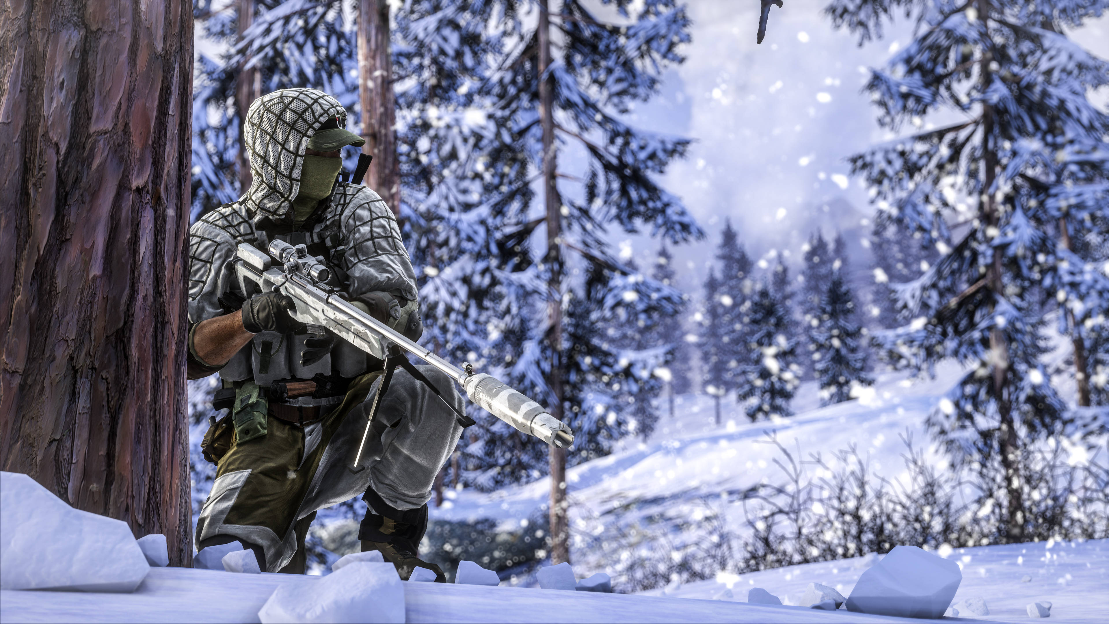 Battlefield 4, snowy forest, camouflage gear, 4K Desktop Wallpaper