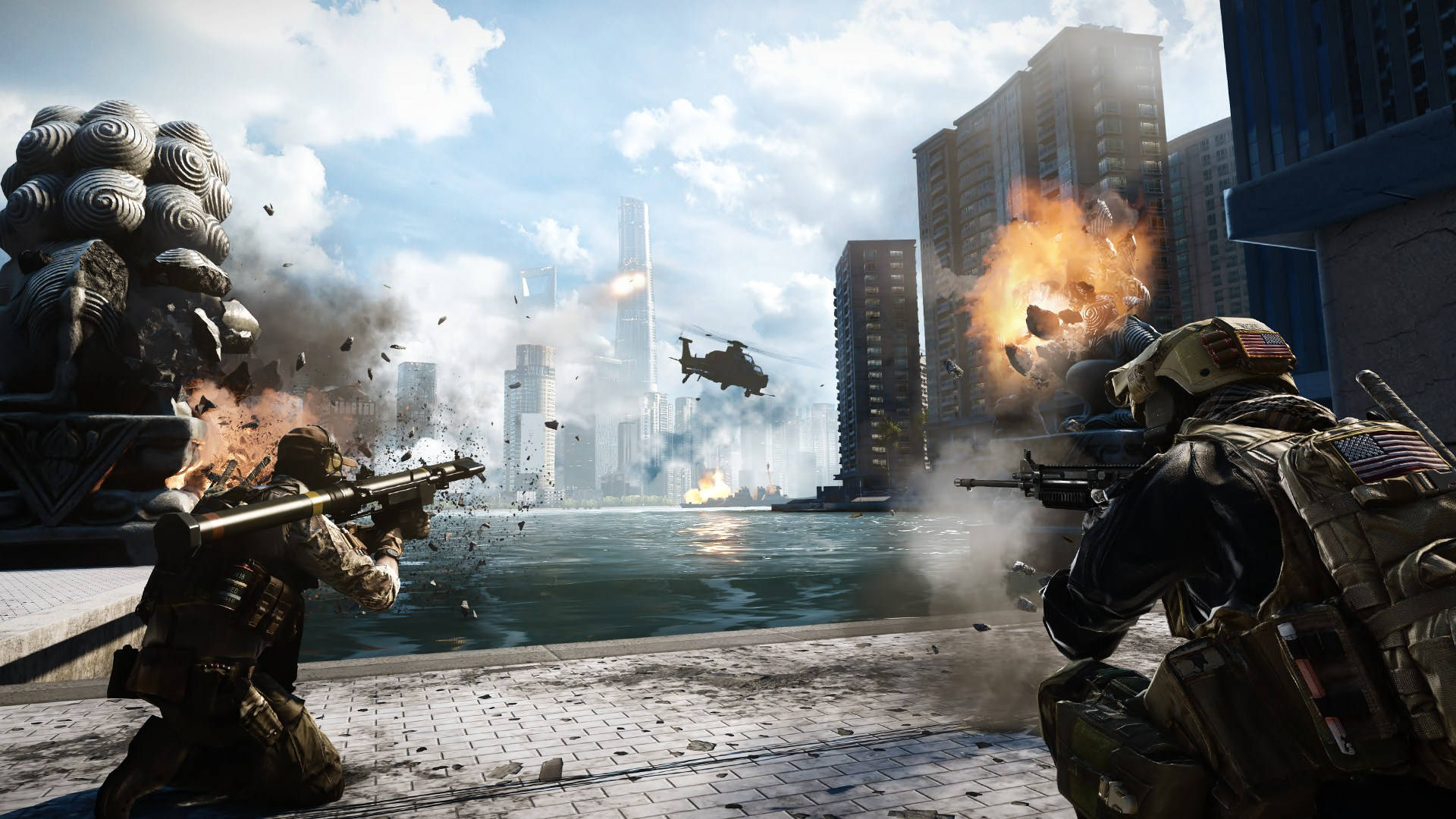 Battlefield, war zone, futuristic city waterfront, Full HD Desktop Wallpaper