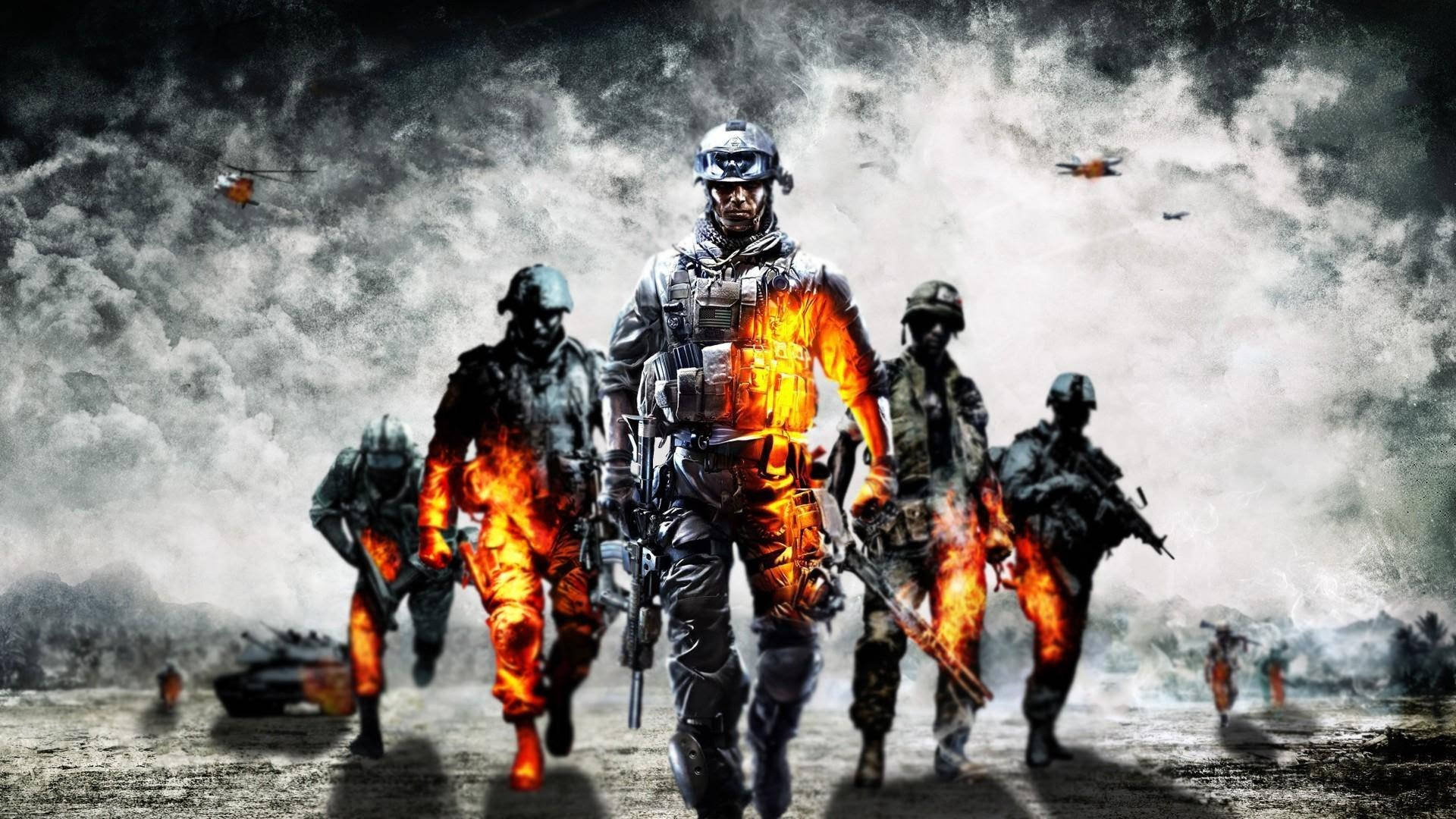 Battlefield 3, soldiers, flames, Full HD Desktop Wallpaper