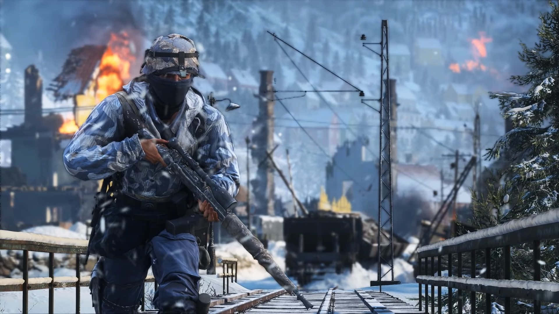 Battlefield, snowy urban warfare, winter camouflage, Full HD Desktop Wallpaper