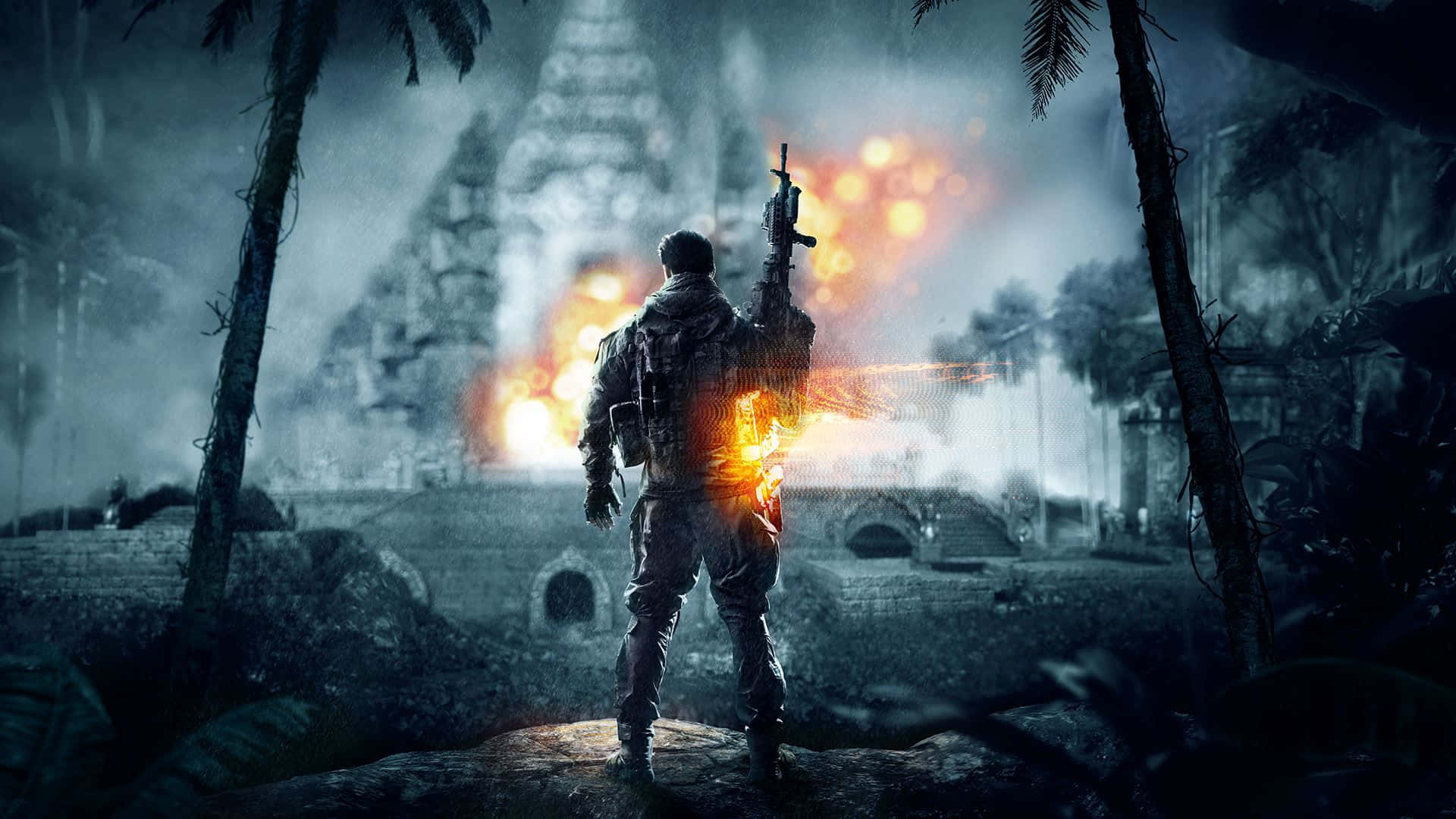 Battlefield, soldier, jungle temple ruin, Full HD Desktop Wallpaper