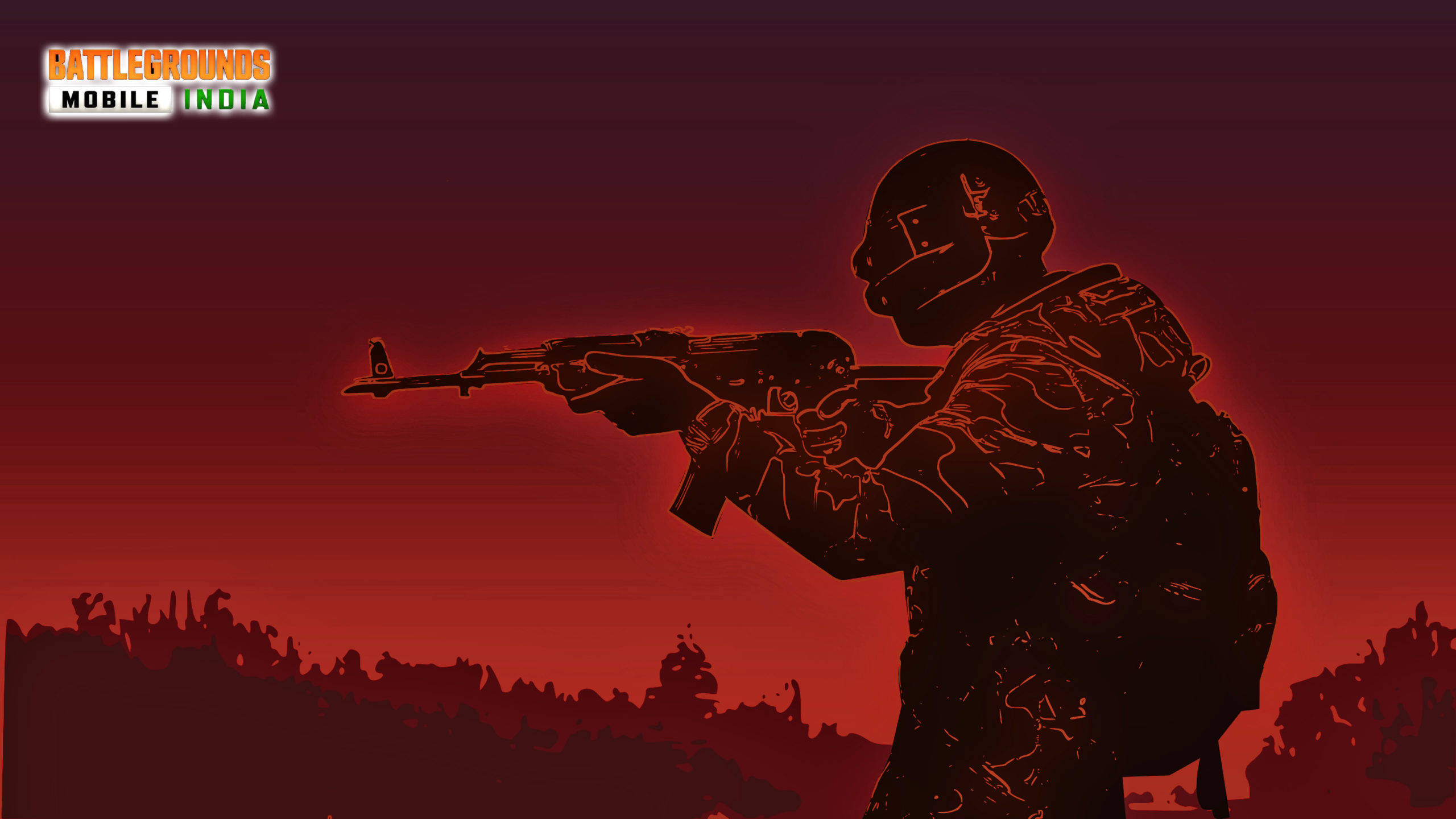 Battleground India, monochrome red soldier, fiery red sunset, 2K Desktop Wallpaper