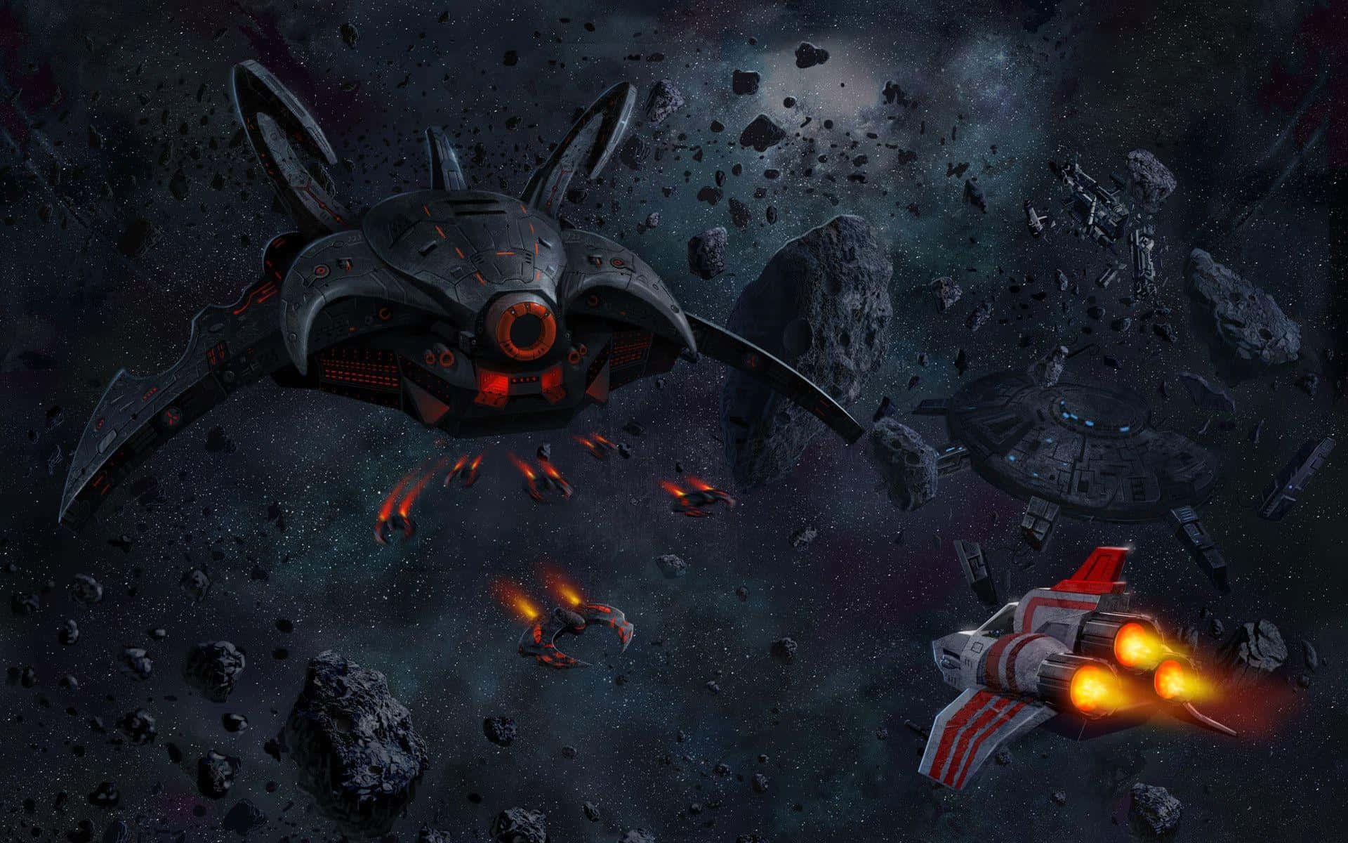Battlestar Galactica, futuristic spacecraft, glowing engines, Full HD Desktop Wallpaper
