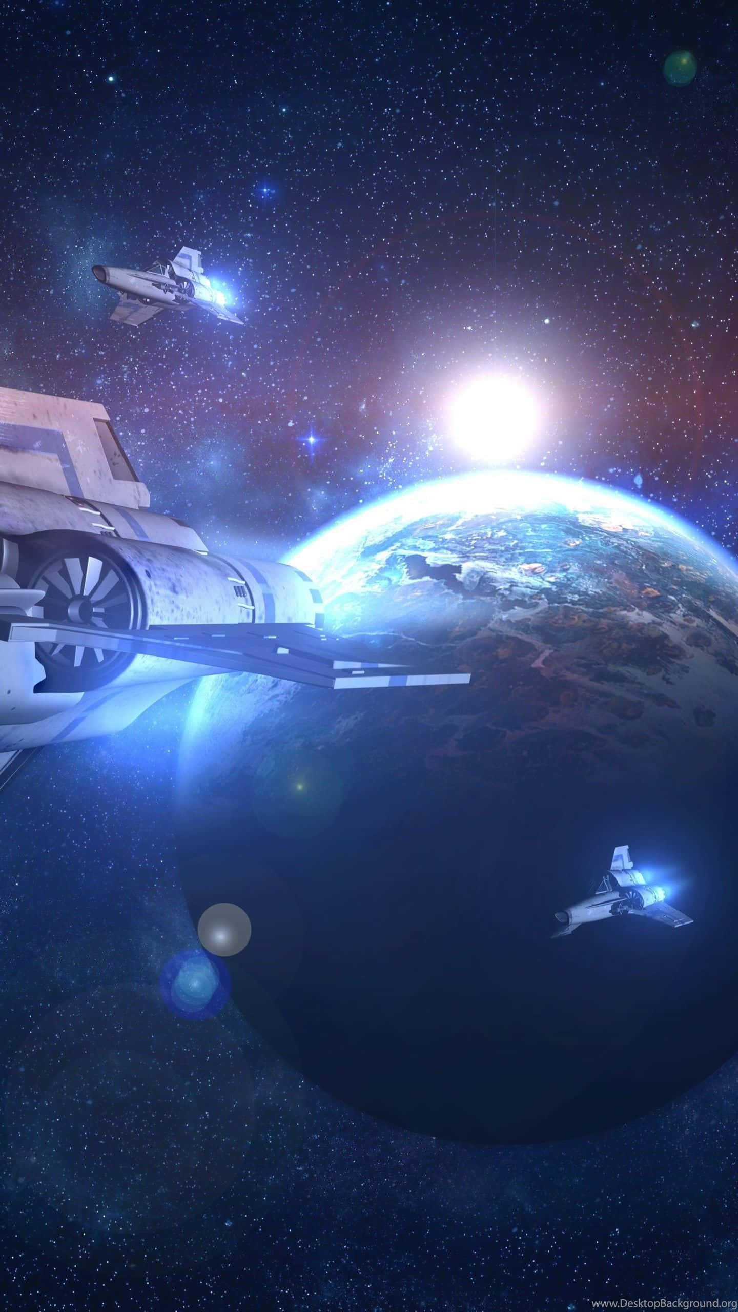 Battlestar Galactica, spacecraft, starry space, 2K Phone Wallpaper