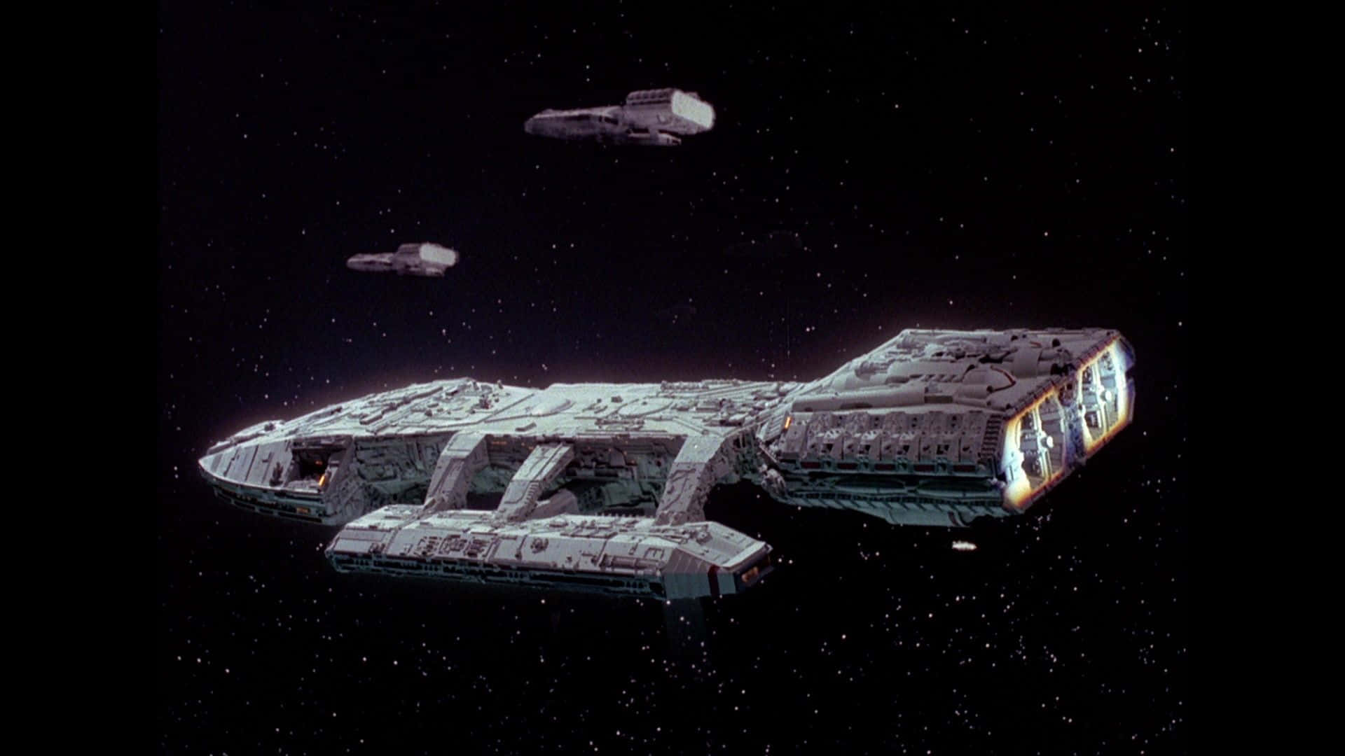 Battlestar Galactica, glowing engines, starfield, Full HD Desktop Wallpaper