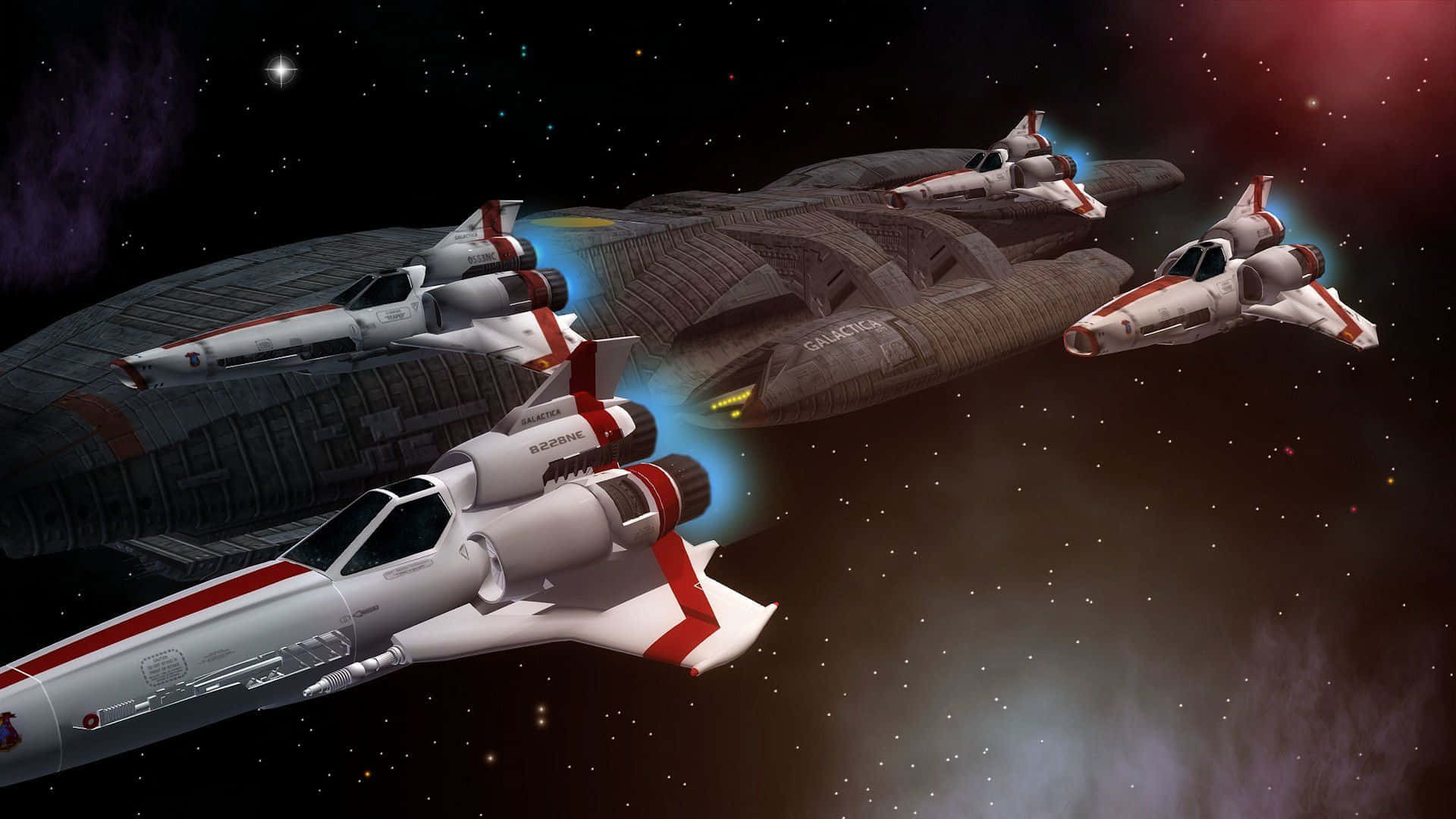 Battlestar Galactica, star cruiser, nebula, Full HD Desktop Wallpaper