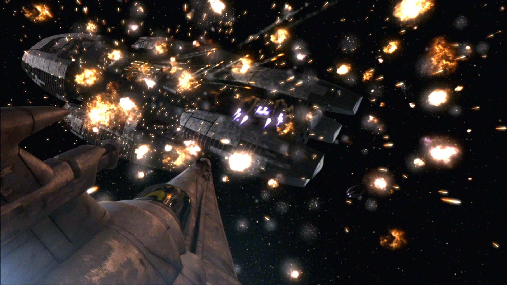 Battlestar galactica, spaceship, exploding, Full HD Desktop Wallpaper