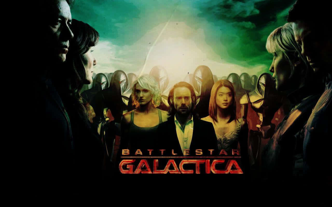 Battlestar Galactica, glowing green sky, masked adversaries, HD Desktop Wallpaper