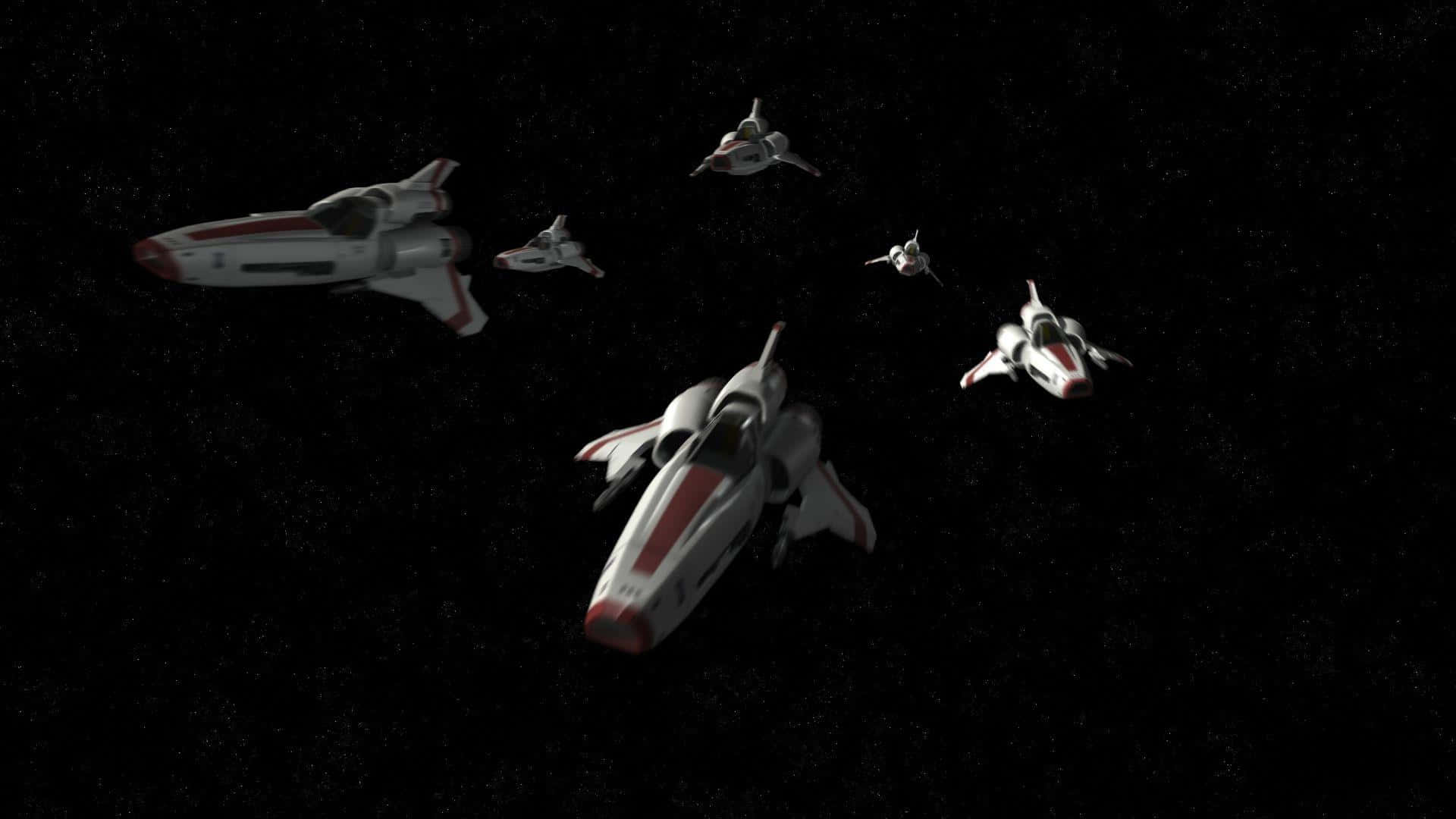 Battlestar Galactica, futuristic spaceships, star-filled void, Full HD Desktop Wallpaper