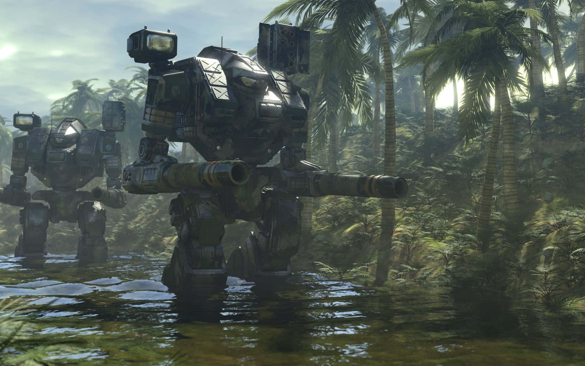 Battletech, mechs, tropical jungle, Full HD Desktop Wallpaper