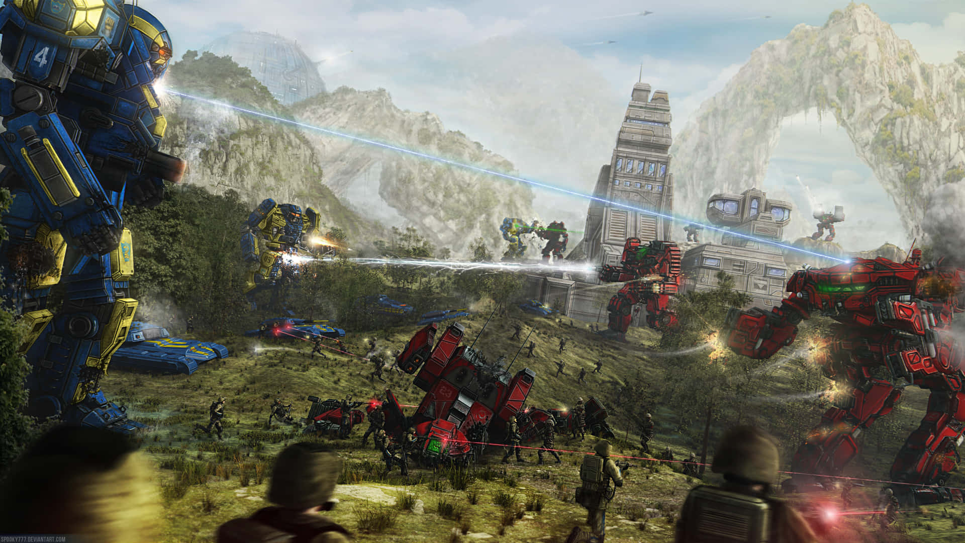 Battletech, giant mechs, mountainous alien landscape, Full HD Desktop Wallpaper