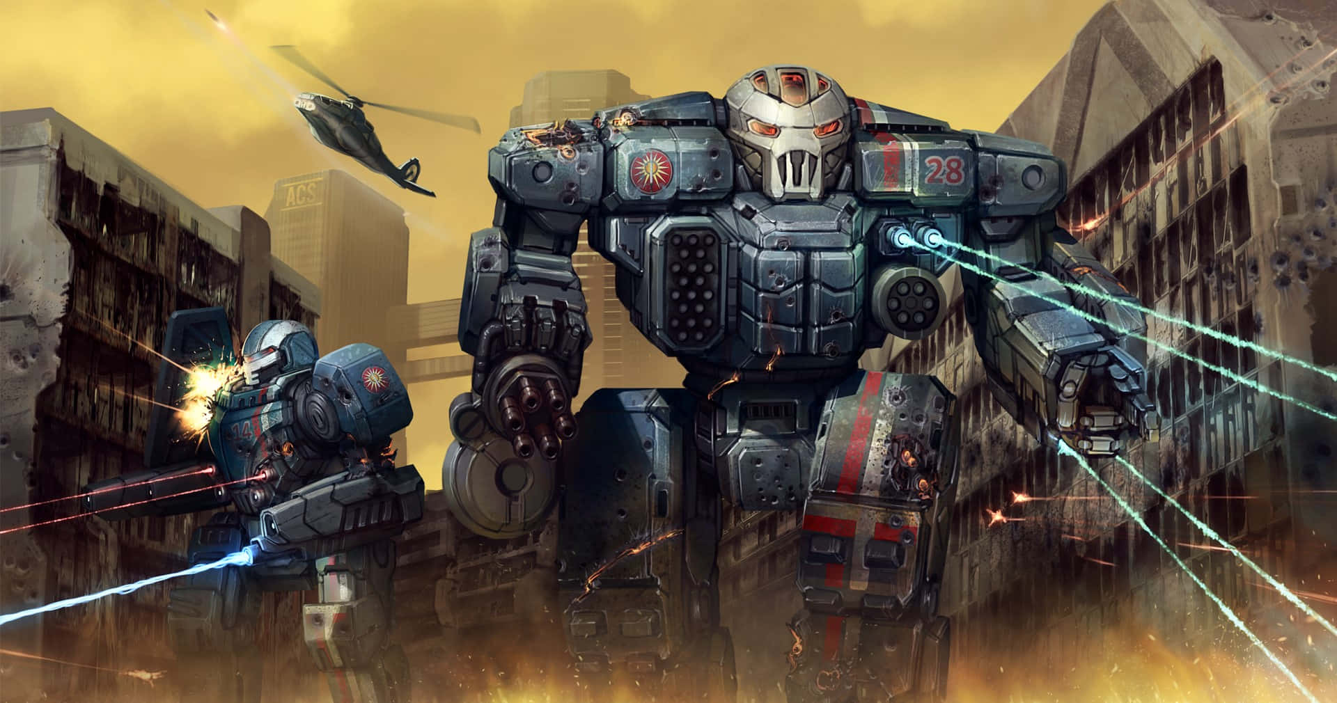 Battletech, battle mech, glowing lasers, Full HD Desktop Wallpaper
