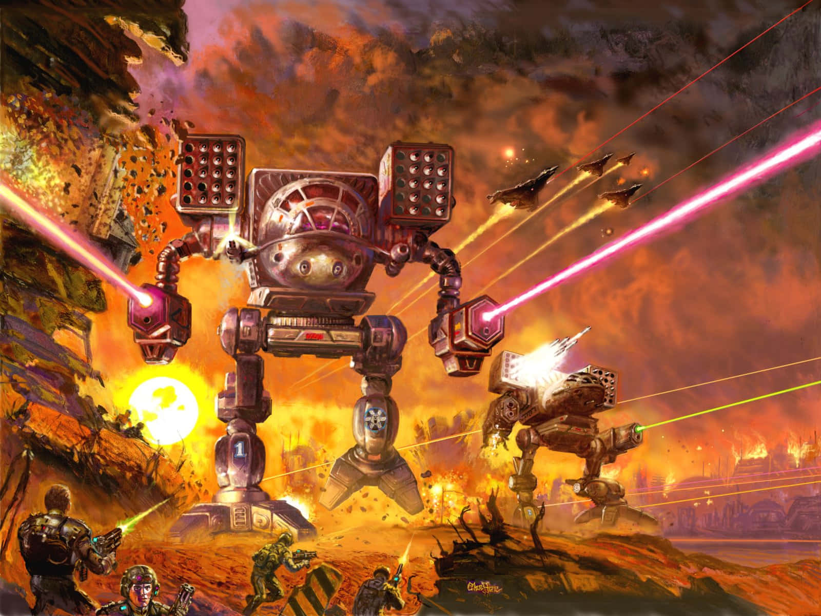 BattleTech, mechs, pink lasers, HD Desktop Wallpaper