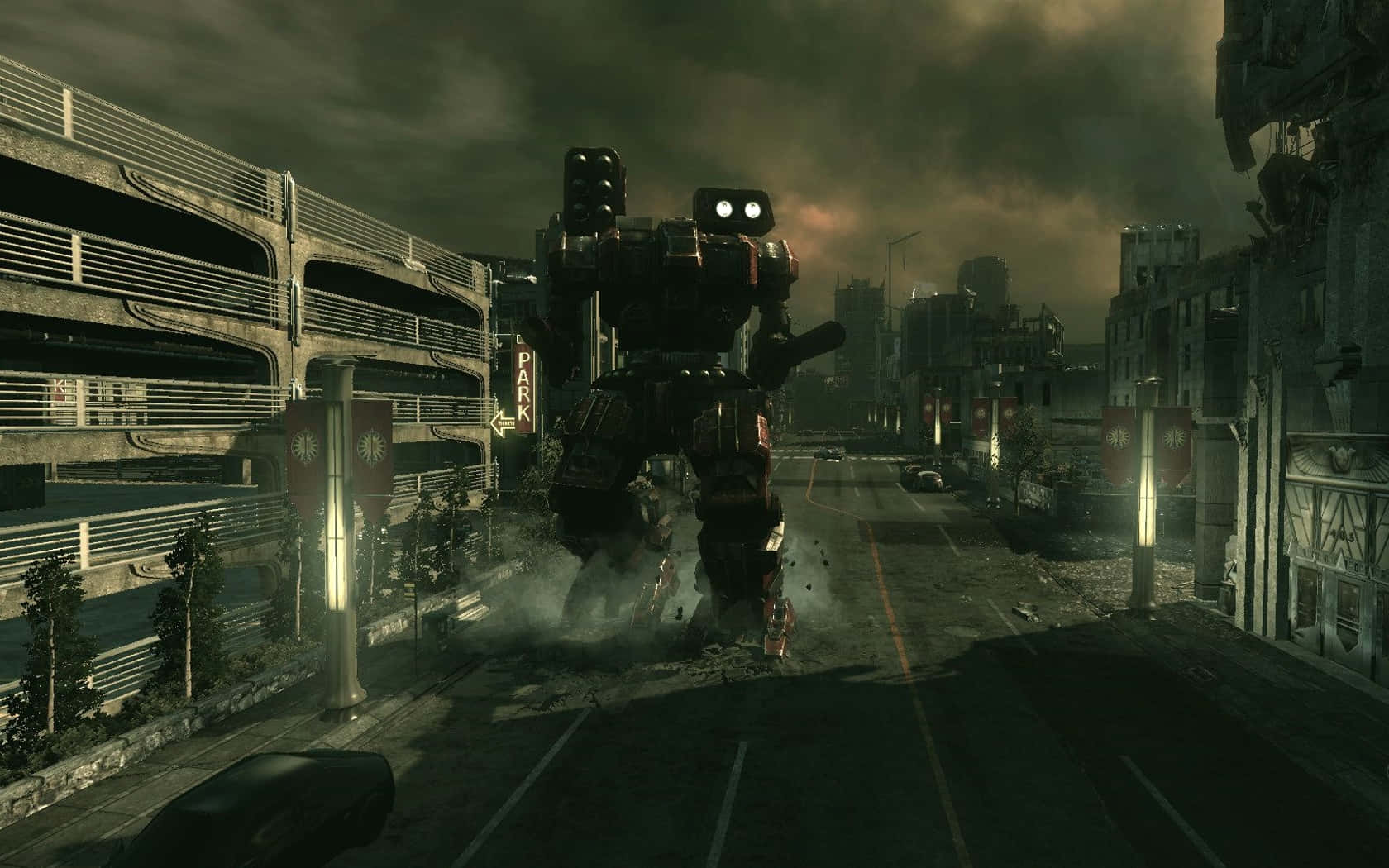 Battletech, war robot, ruined city street, HD Desktop Wallpaper