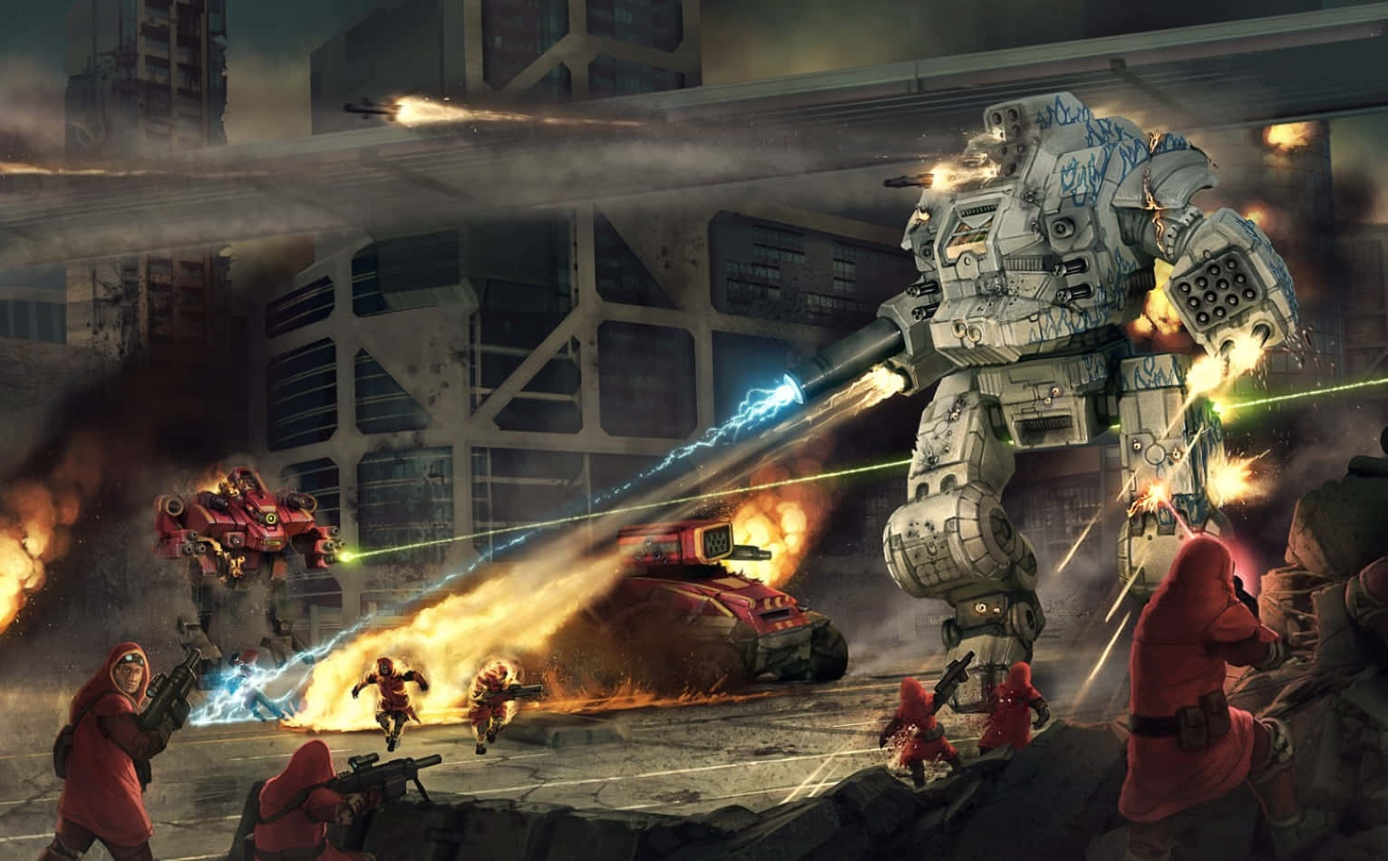 Battletech, mechs, urban battlefield, HD Desktop Wallpaper