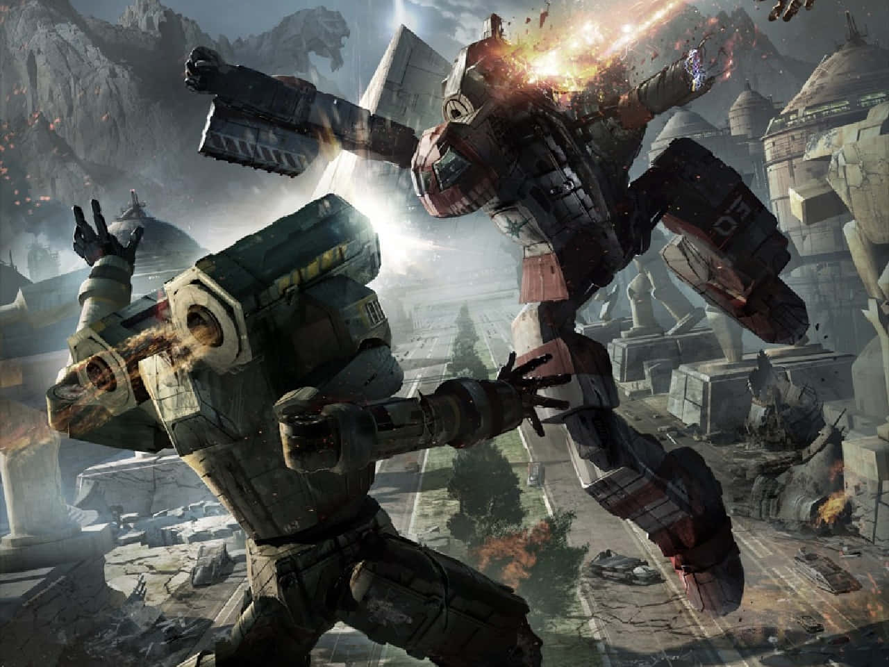 Battletech, giant mechs, fiery combat, HD Desktop Wallpaper
