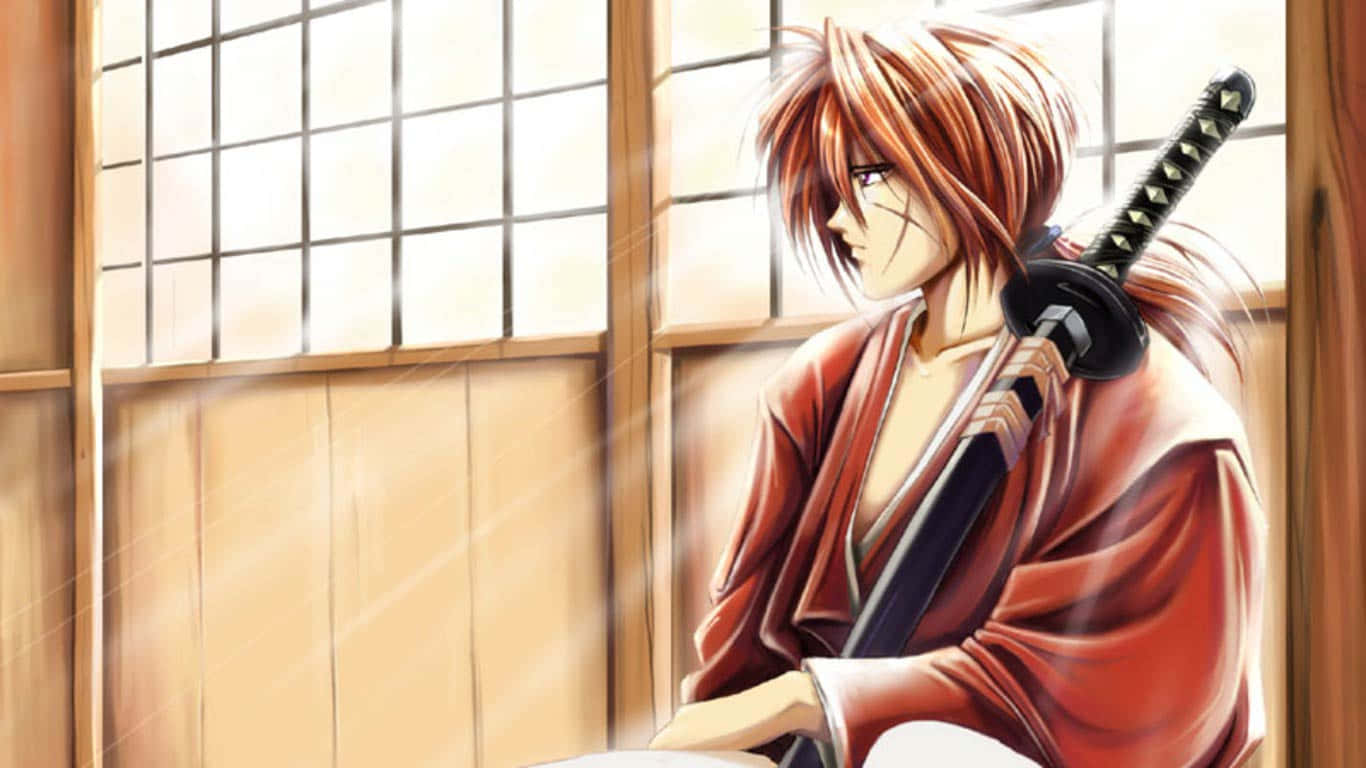 Battousai, red-haired anime samurai, red robe, HD Desktop Wallpaper