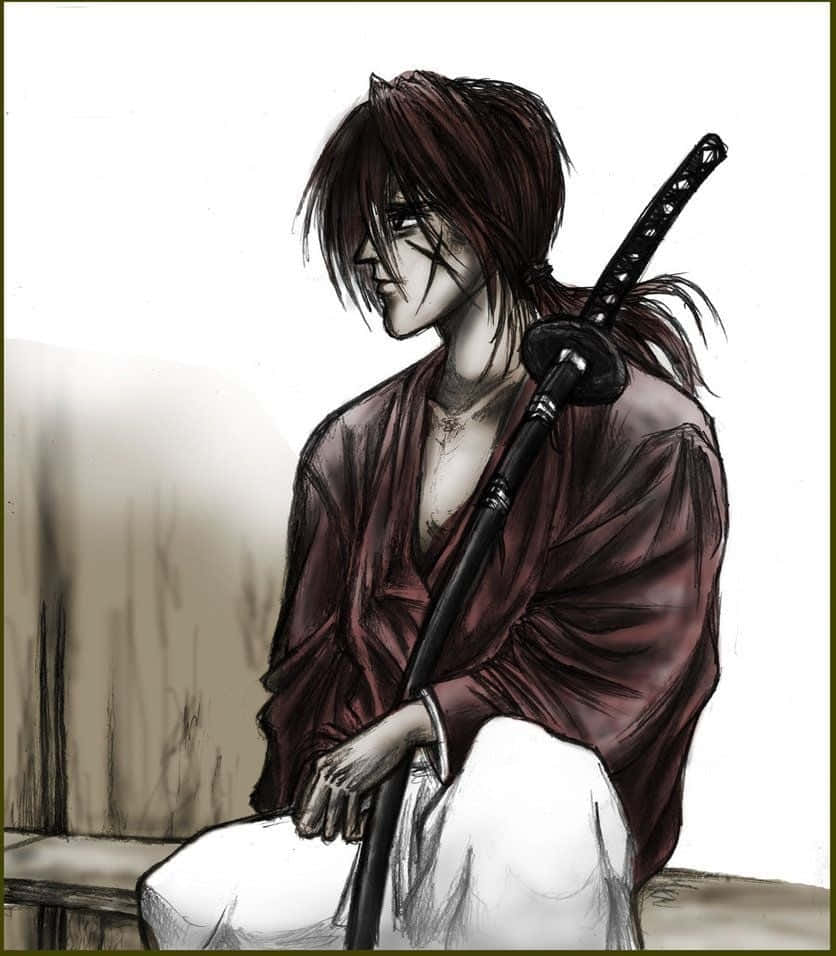 Battousai, katana, maroon robe, SD Phone Wallpaper