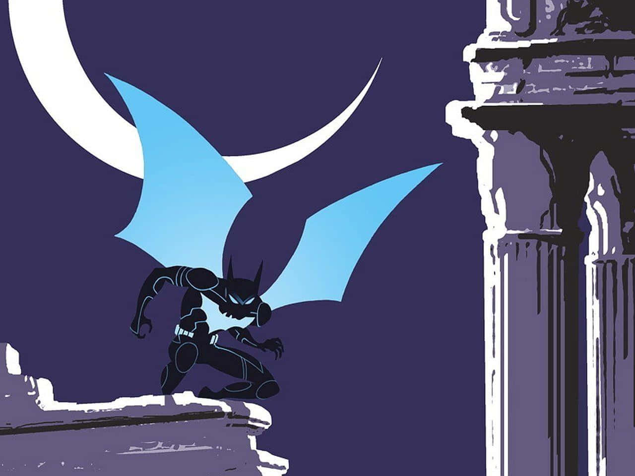 Batwing, glowing blue wings, crescent moon, HD Desktop Wallpaper