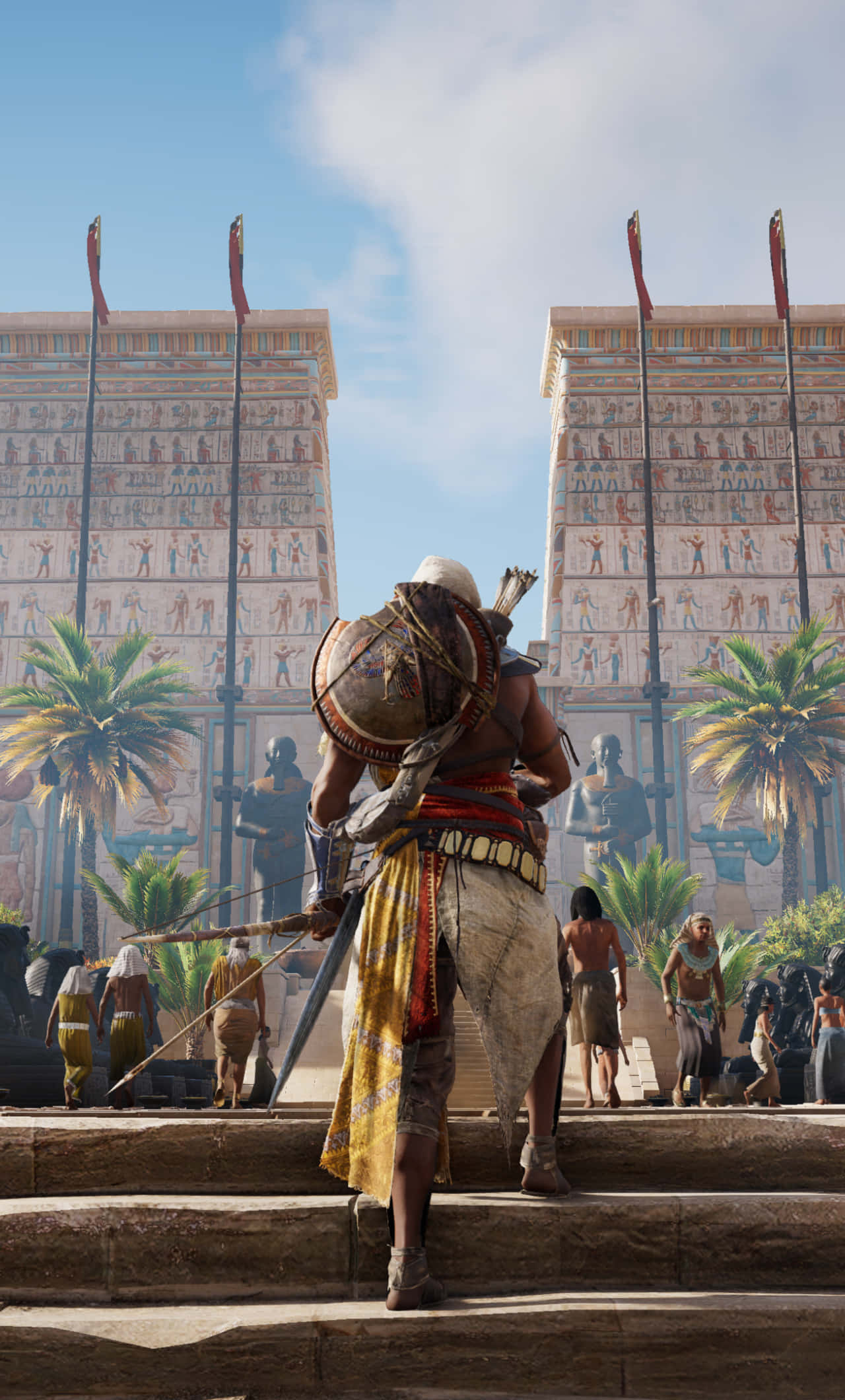 Bayek, ancient Egyptian attire, stone steps, Full HD Phone Wallpaper