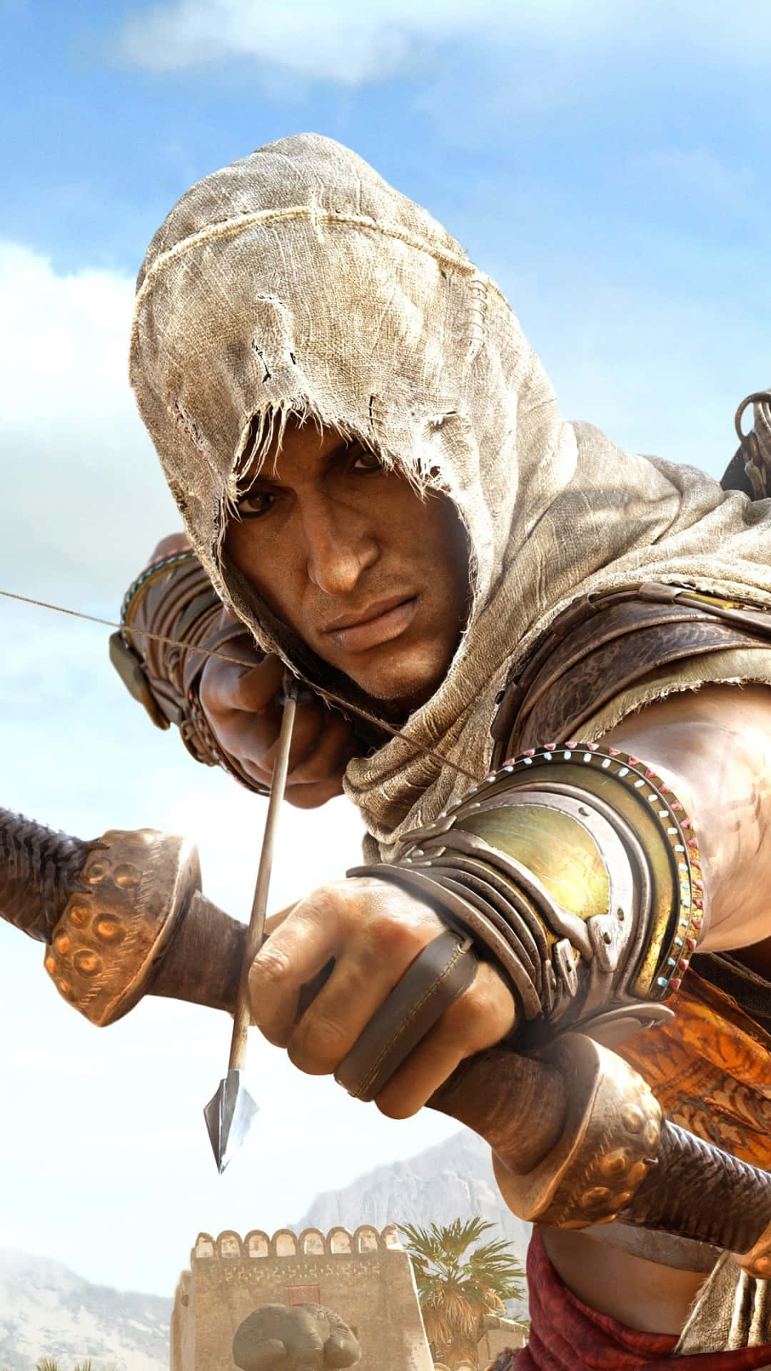 Bayek, tattered hood, bow, Full HD Phone Wallpaper