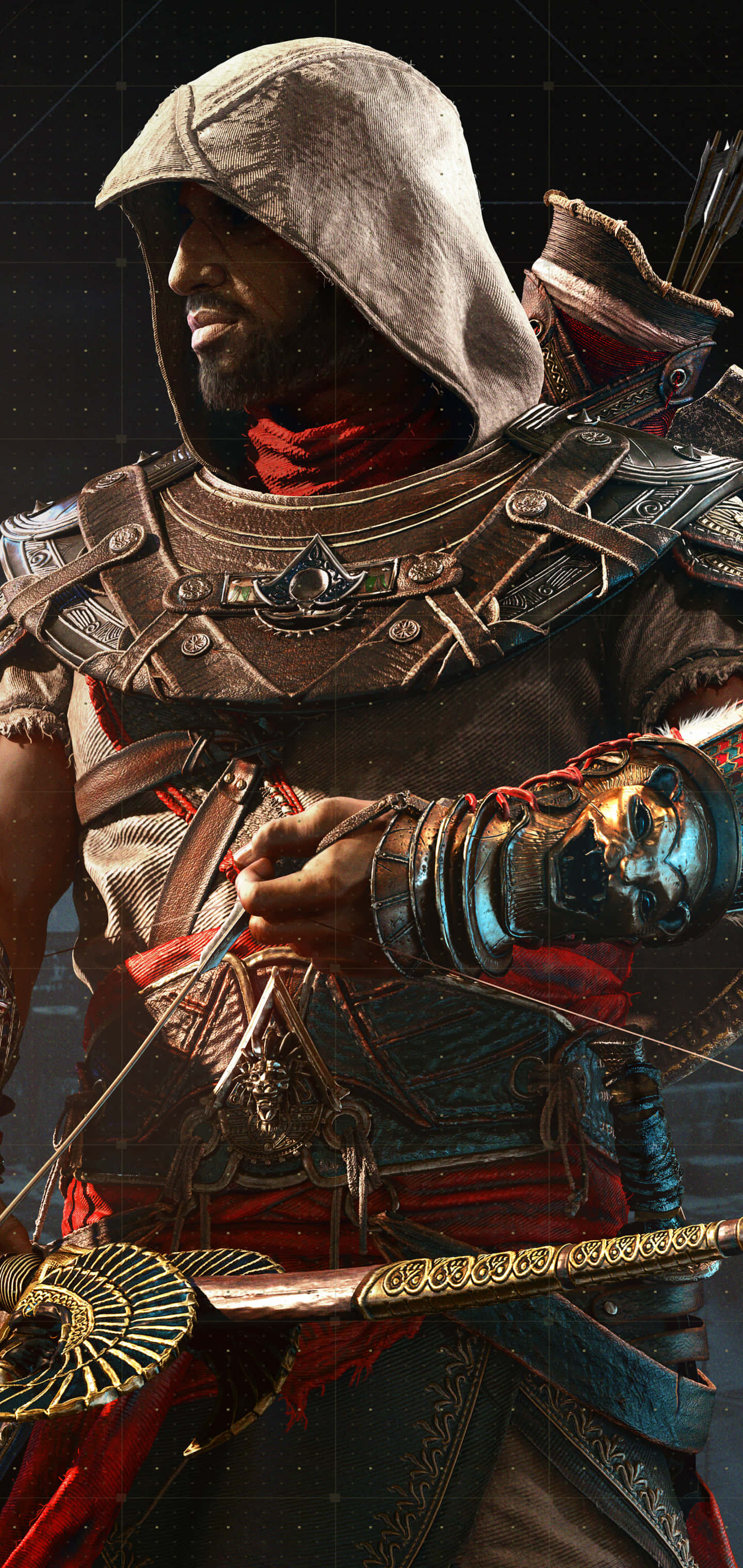 Bayek, hooded assassin, detailed armor, 2K Phone Wallpaper