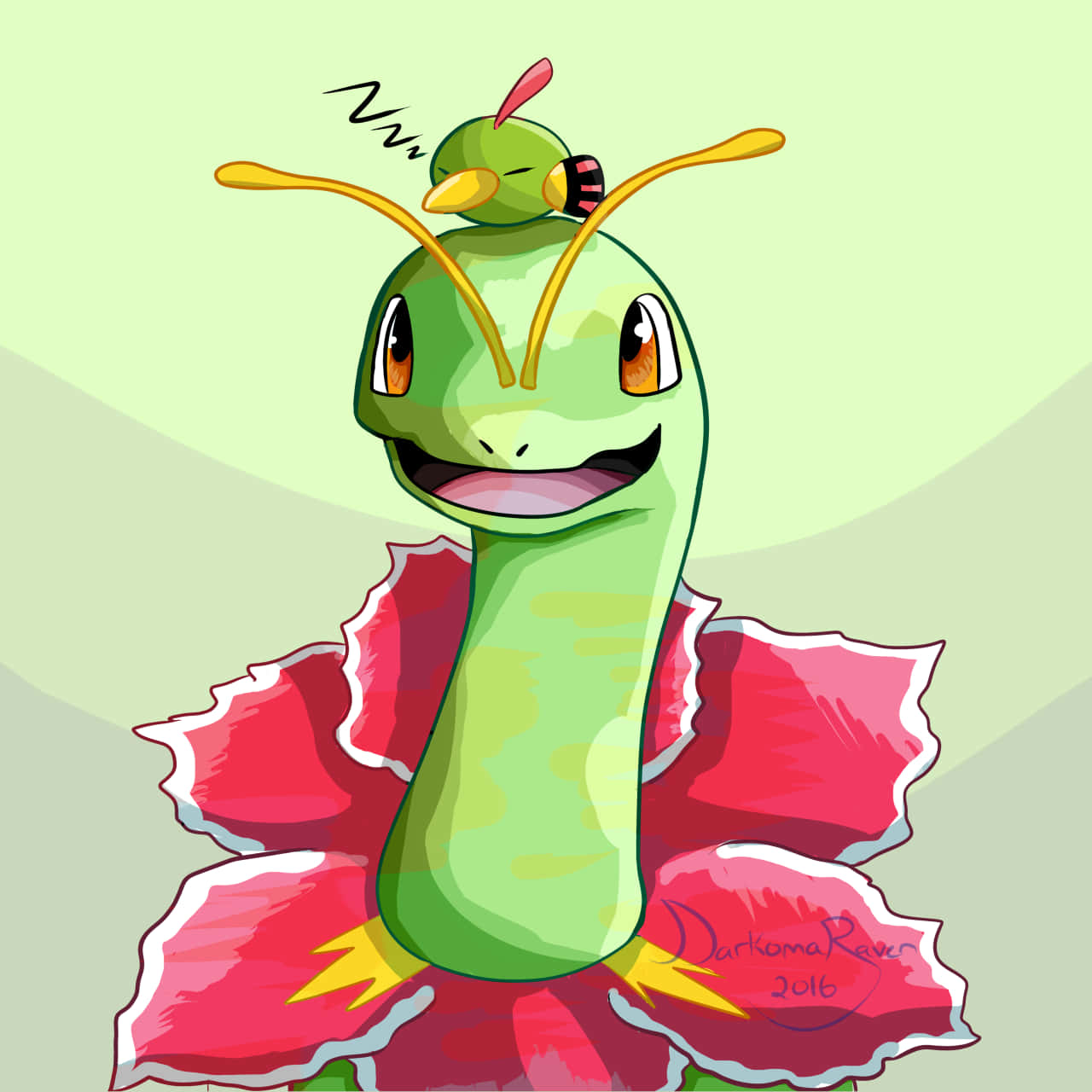 Bayleef, green cartoon caterpillar, antennae, HD Desktop Wallpaper