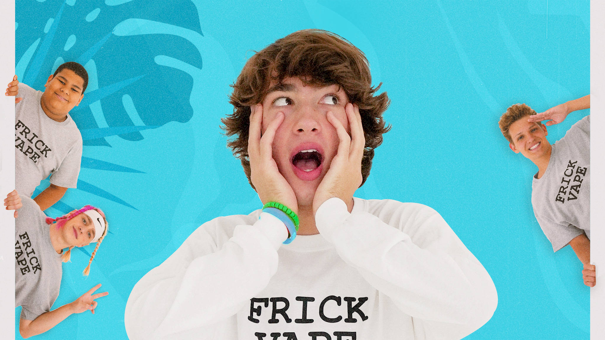 Baylen Levine, white sweatshirt, bright blue background, Full HD Desktop Wallpaper