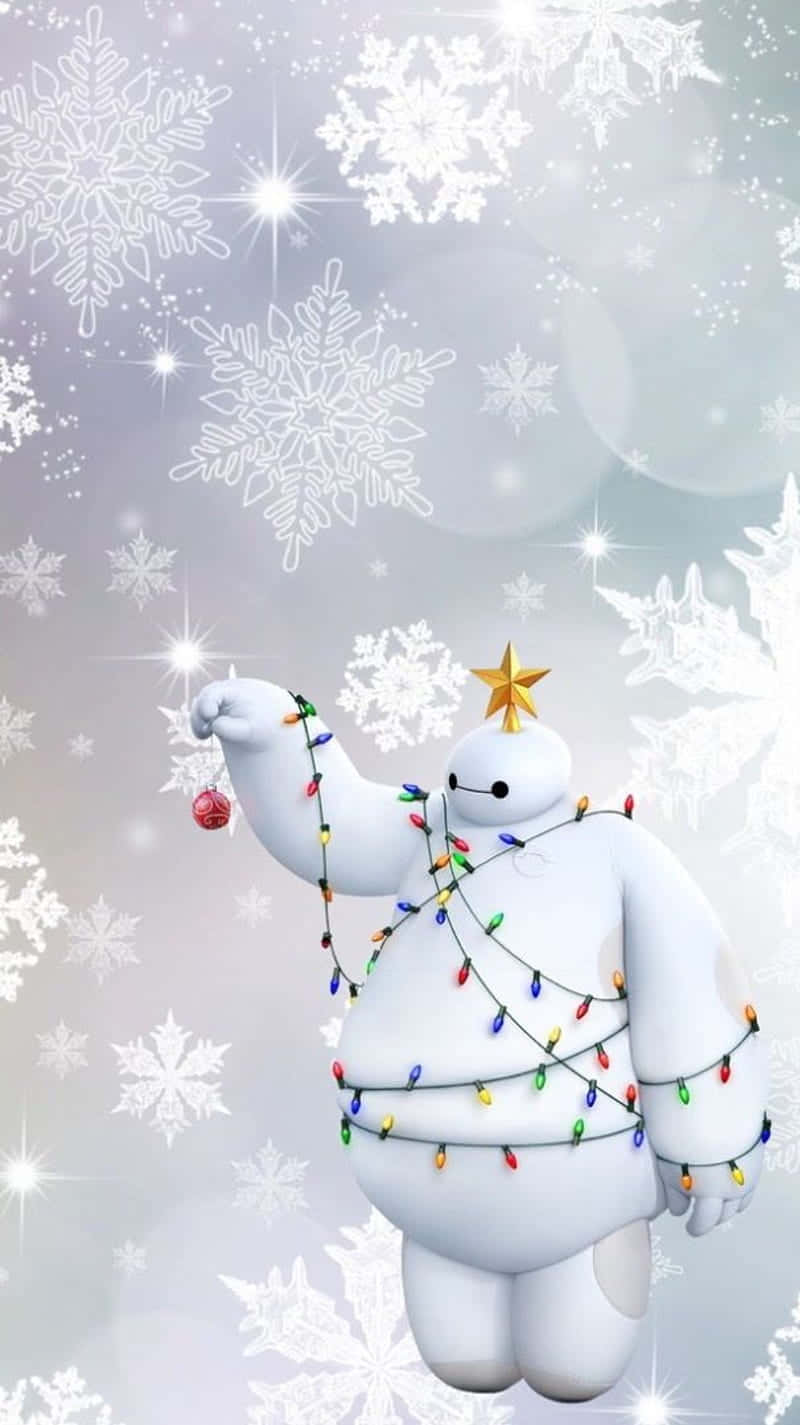 Baymax, Christmas lights, snowy backdrop, HD Phone Wallpaper