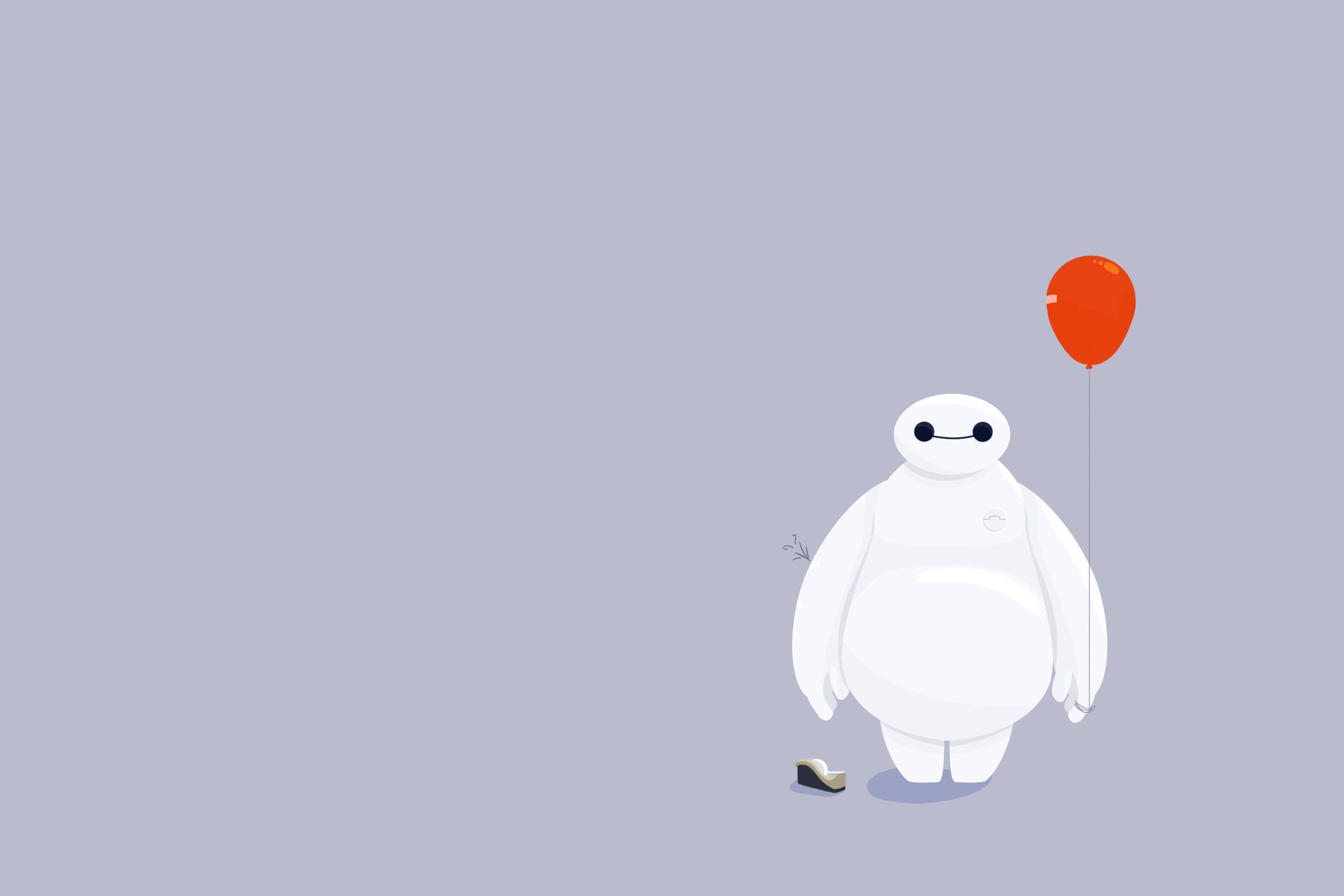 Baymax, white animated robot, red balloon, 2K Desktop Wallpaper
