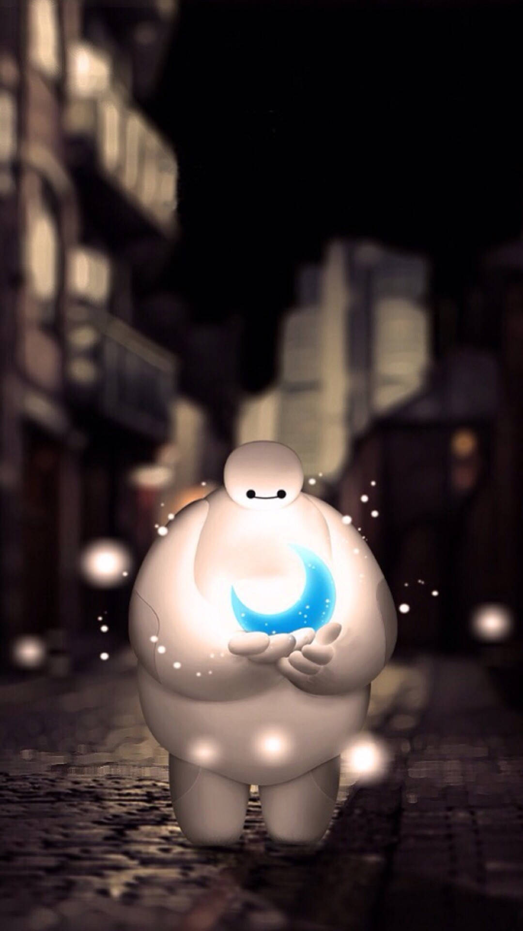 Baymax, moon, glowing white, Full HD Phone Wallpaper