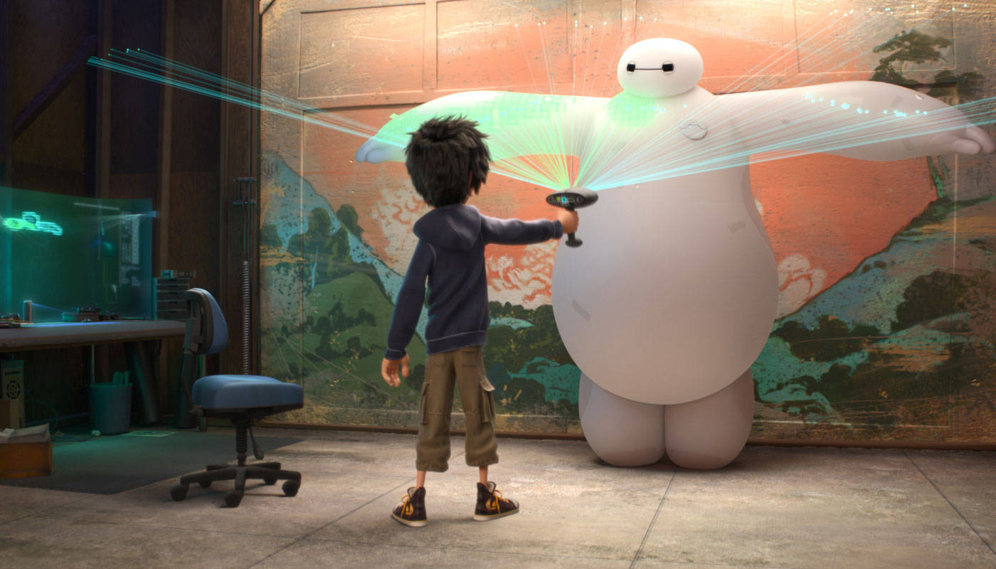 Baymax, giant white inflatable robot, glowing green laser projector, HD Desktop Wallpaper