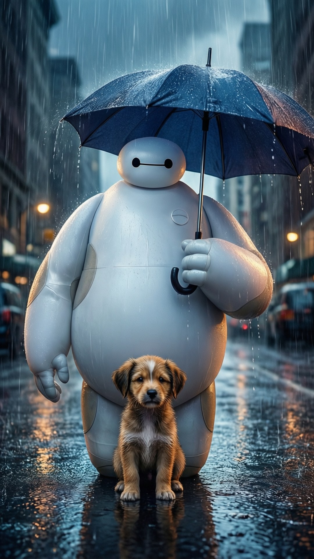 Baymax, puppy, blue umbrella, Full HD Phone Wallpaper