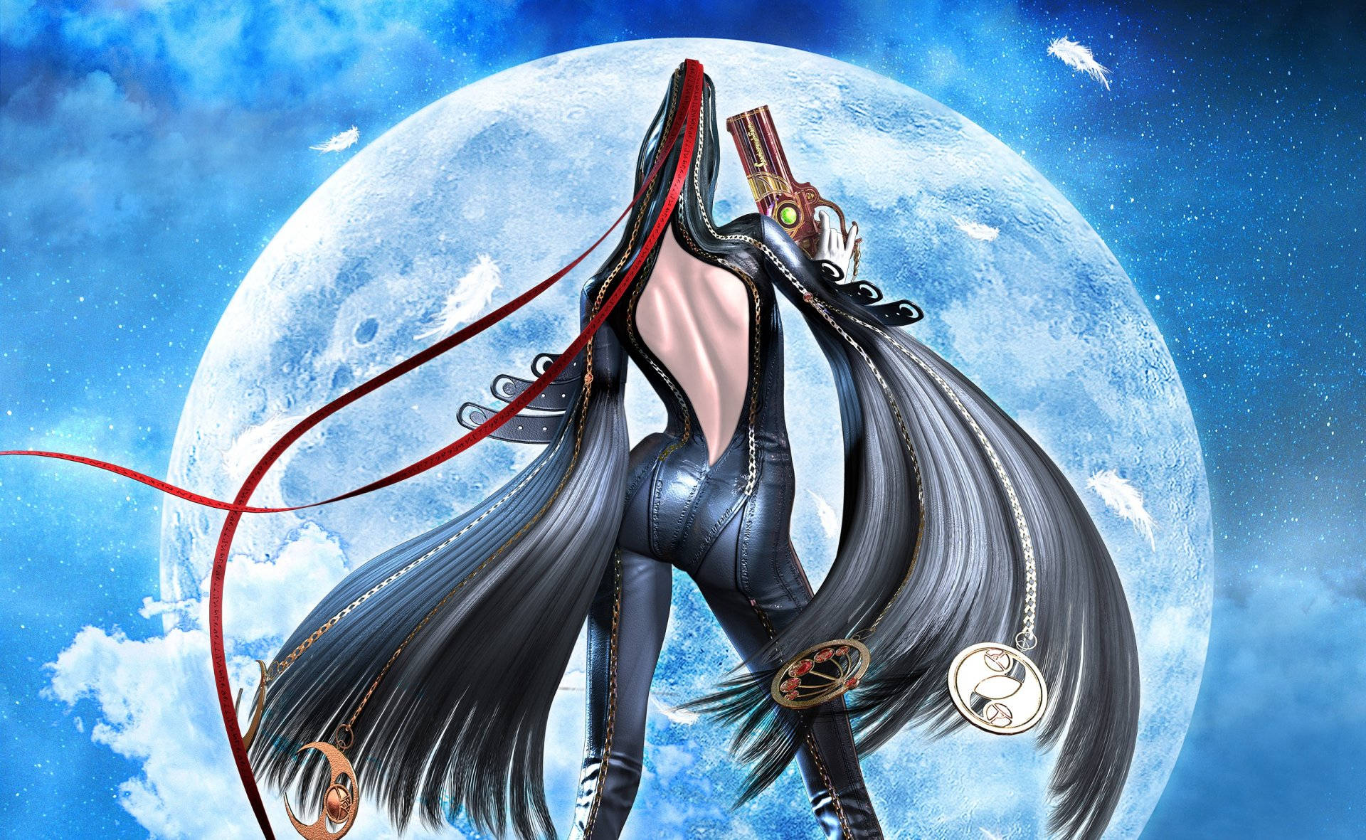 Bayonetta, moon, black leather outfit, Full HD Desktop Wallpaper