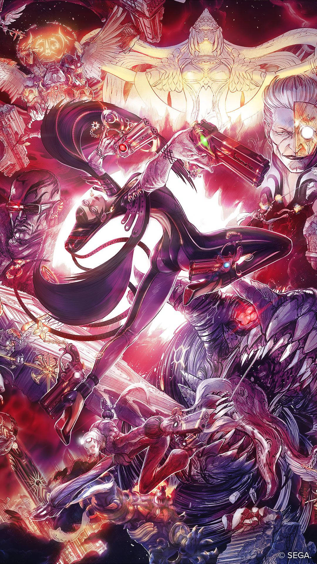 Bayonetta, monsters, glowing red and purple energy, Full HD Phone Wallpaper