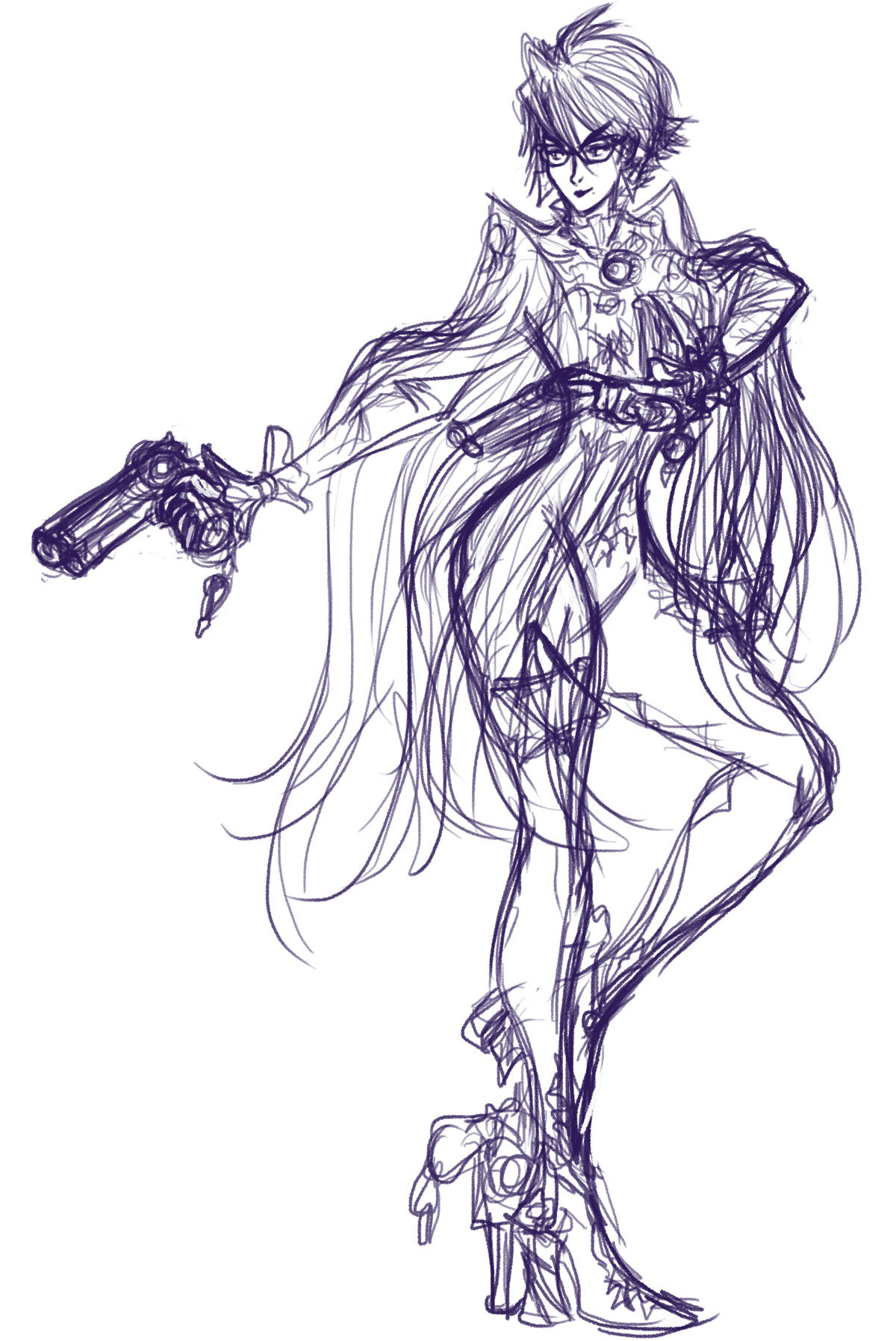 Bayonetta, anime-style sketch, flowing coat, HD Phone Wallpaper
