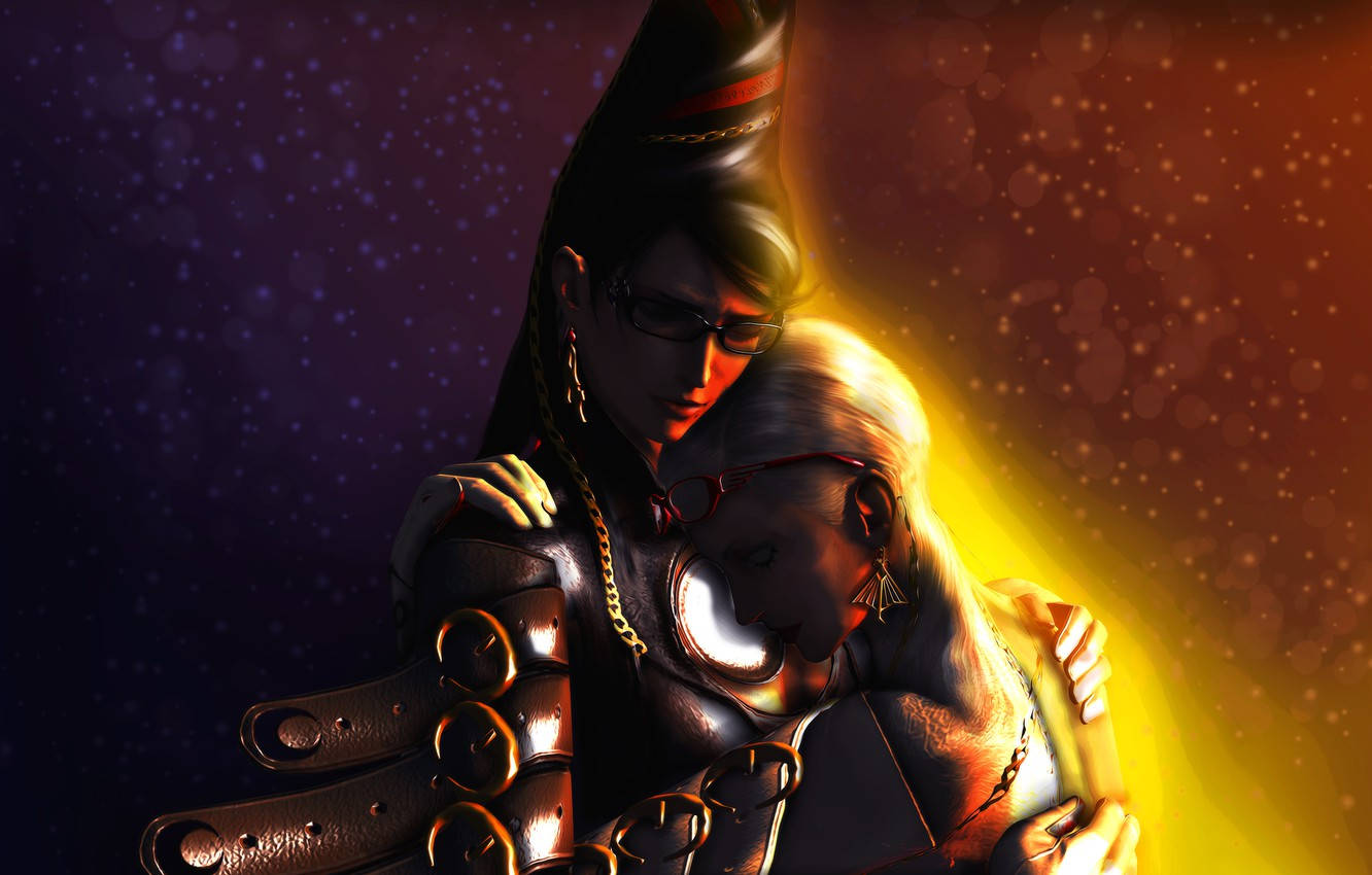 Bayonetta, armored figures, starry twilight sky, HD Desktop Wallpaper