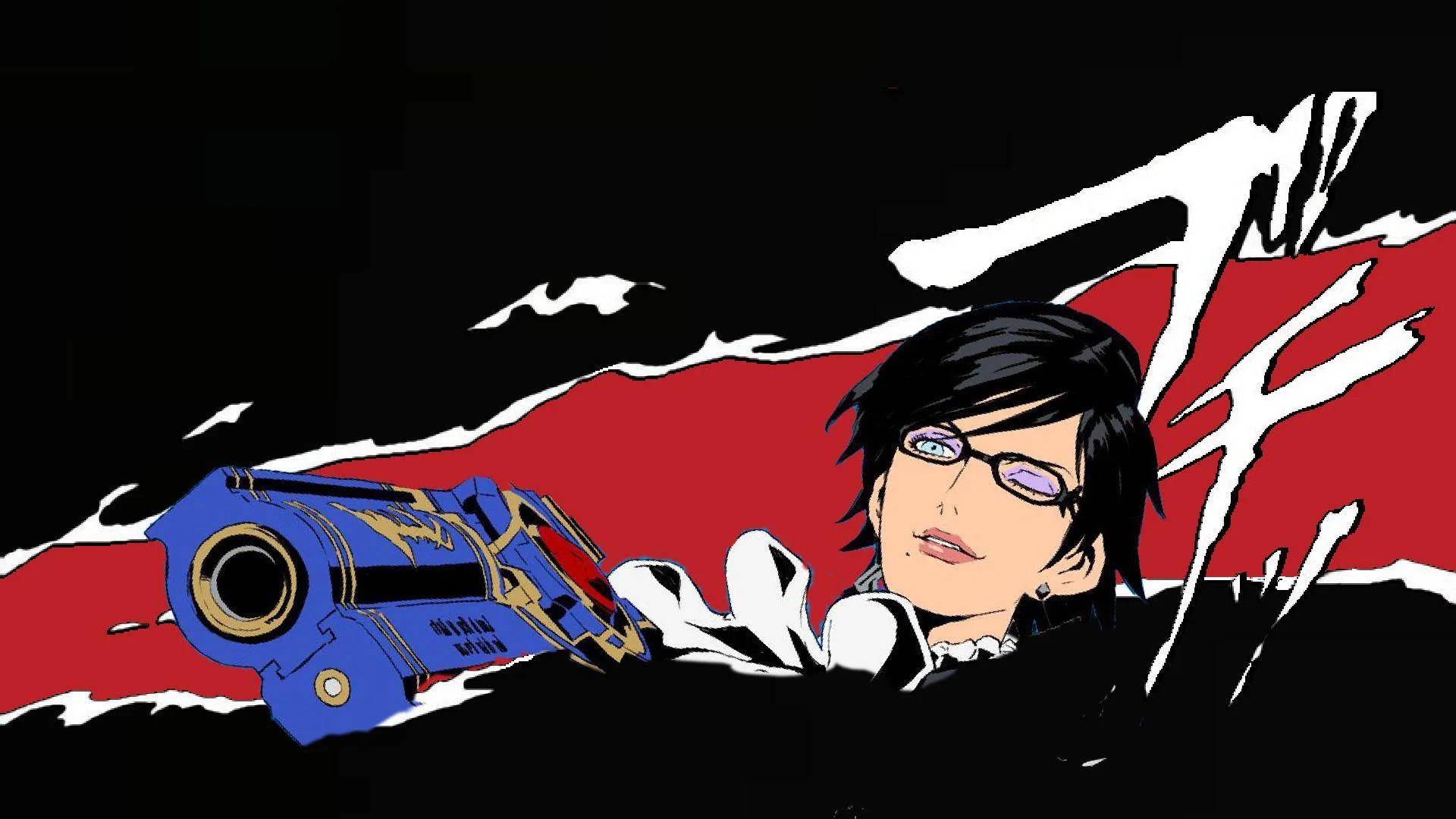 Bayonetta, comic style, blue gun, Full HD Desktop Wallpaper