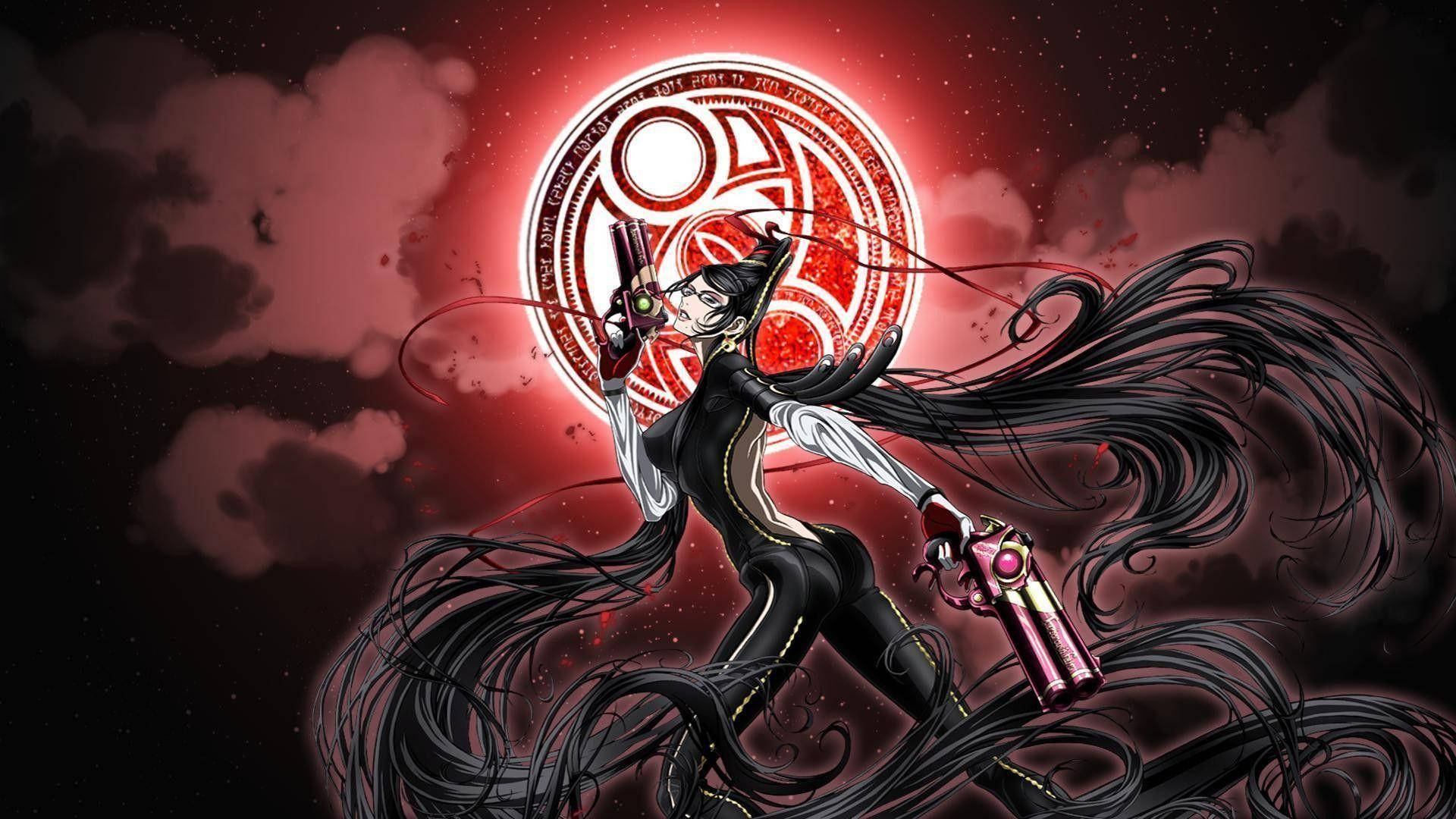 Bayonetta, Red Moon, glowing red mystical circle, Full HD Desktop Wallpaper