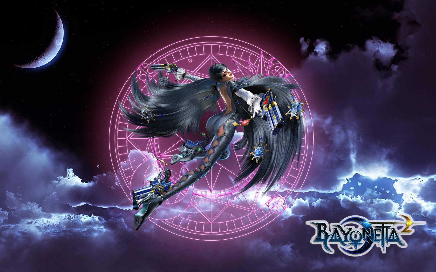 Bayonetta, cosmic sky, glowing pink sigil, HD Desktop Wallpaper