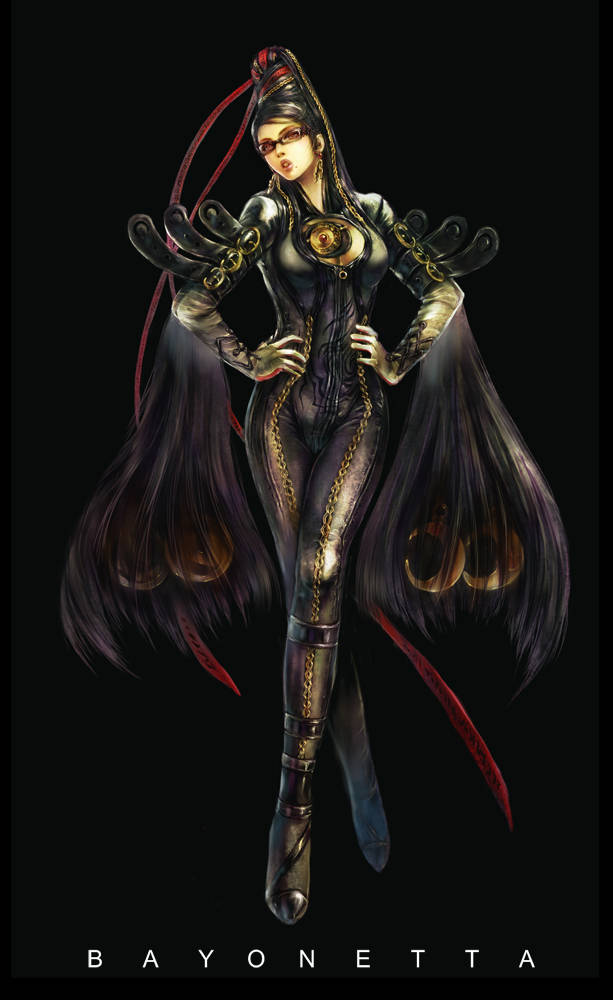 Bayonetta, anime-style, long dark hair, SD Phone Wallpaper
