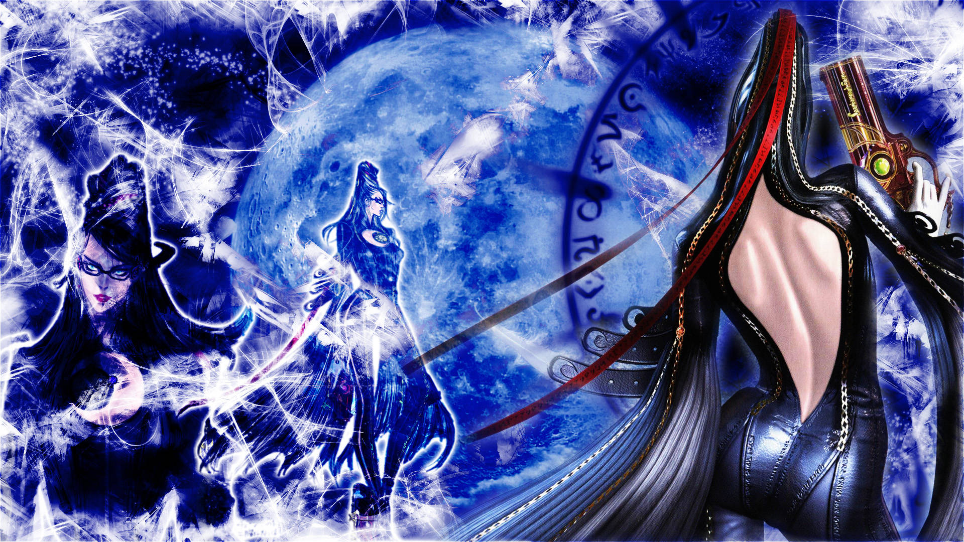 Bayonetta, blue elements, cosmic blue moon, Full HD Desktop Wallpaper