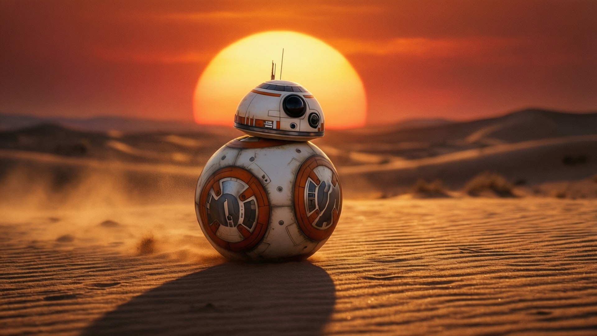 BB-8, desert, sunset, Full HD Desktop Wallpaper