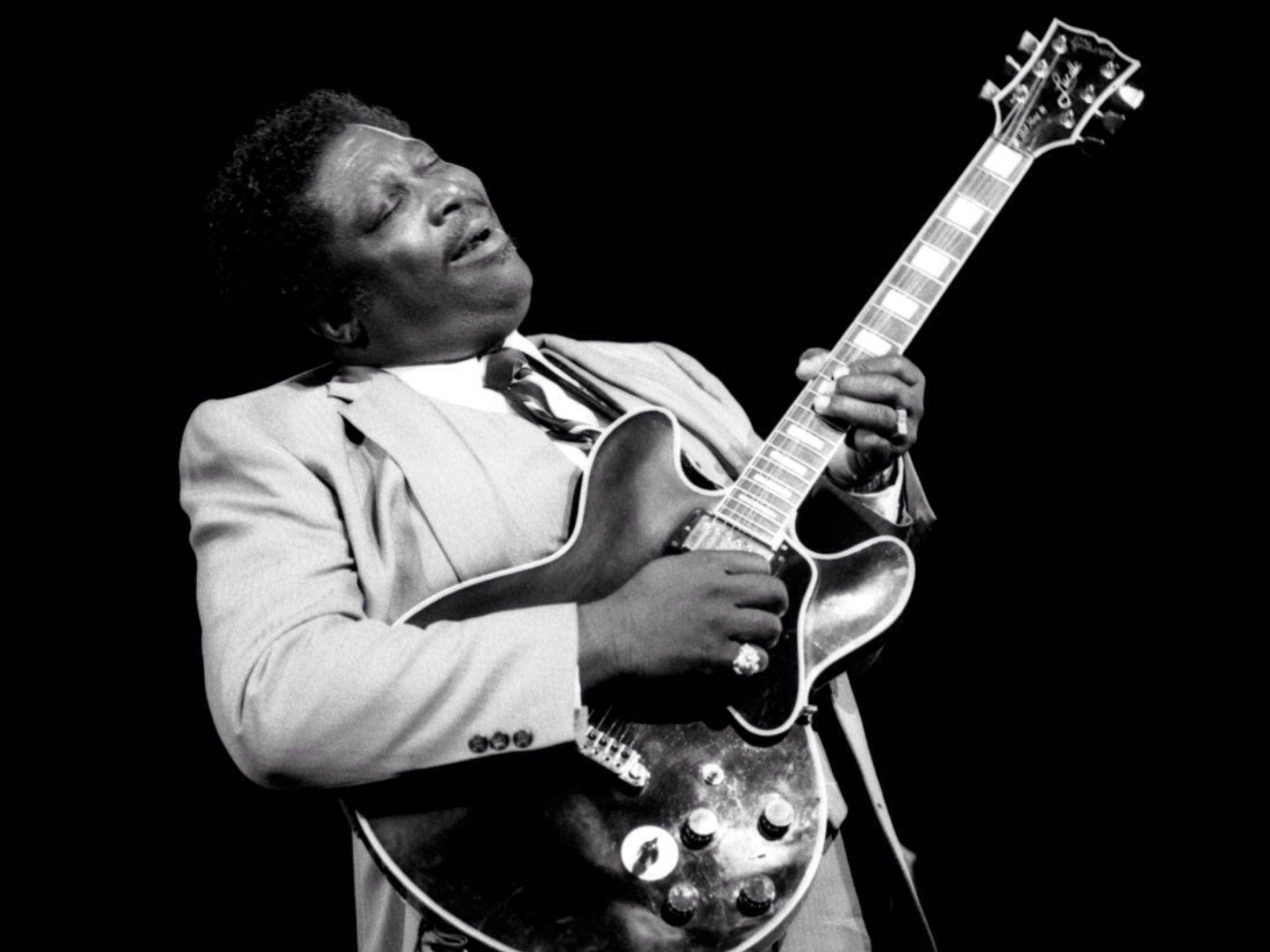 B.B. King, black and white portrait, guitar, Full HD Desktop Wallpaper