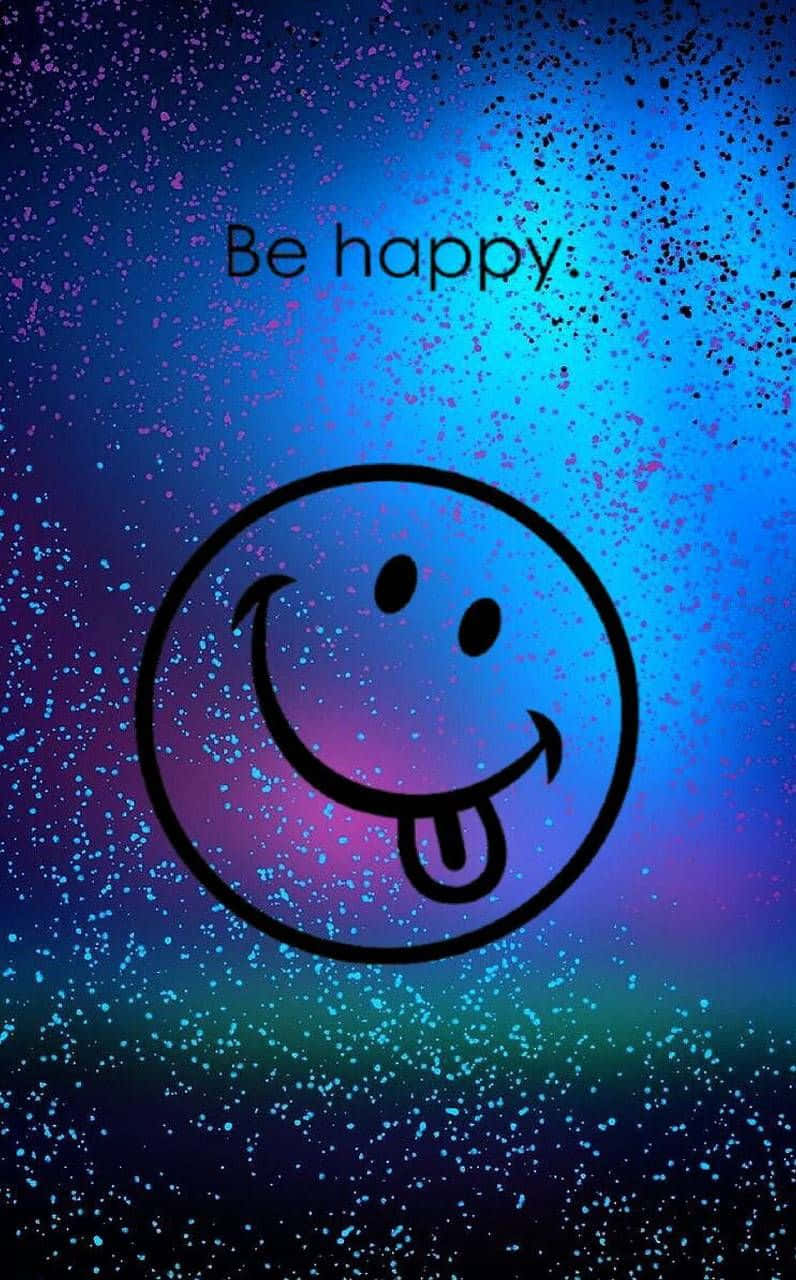 tongue-out smiley face, cosmic blue and purple gradient, Be happy, HD Phone Wallpaper