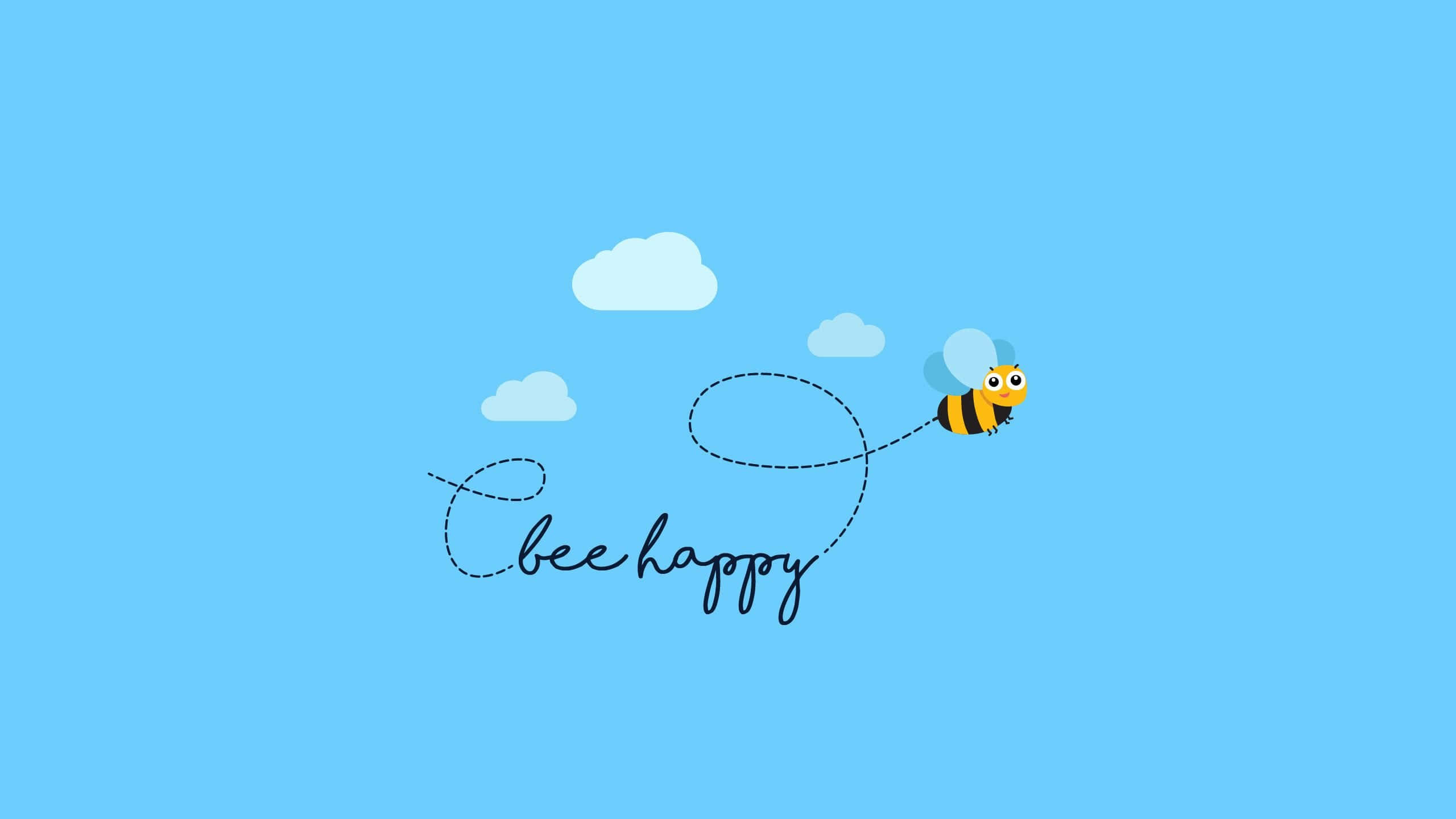be happy, cartoon bee, bright blue sky, 2K Desktop Wallpaper