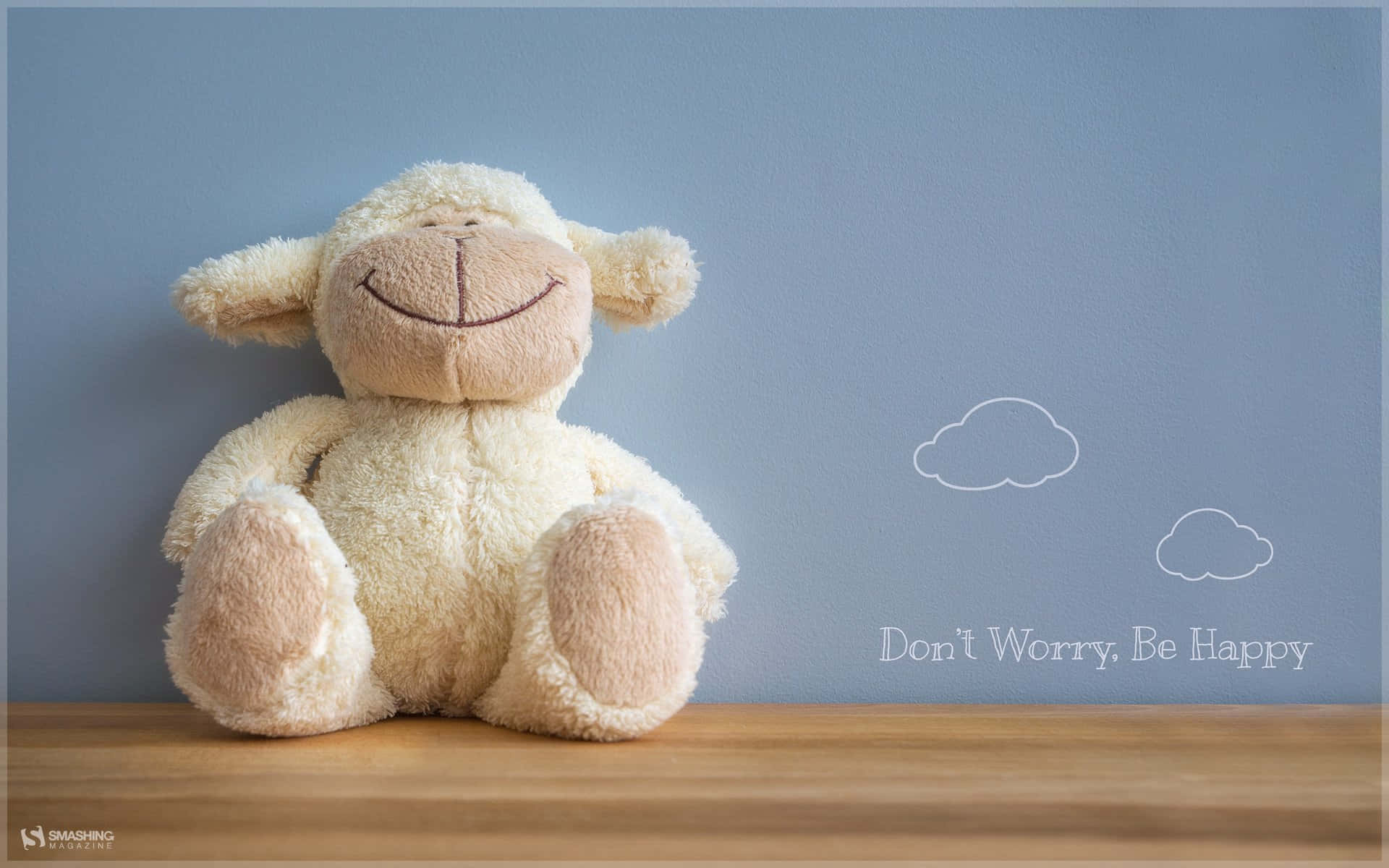 Be Happy, cream-colored, stuffed sheep, Full HD Desktop Wallpaper