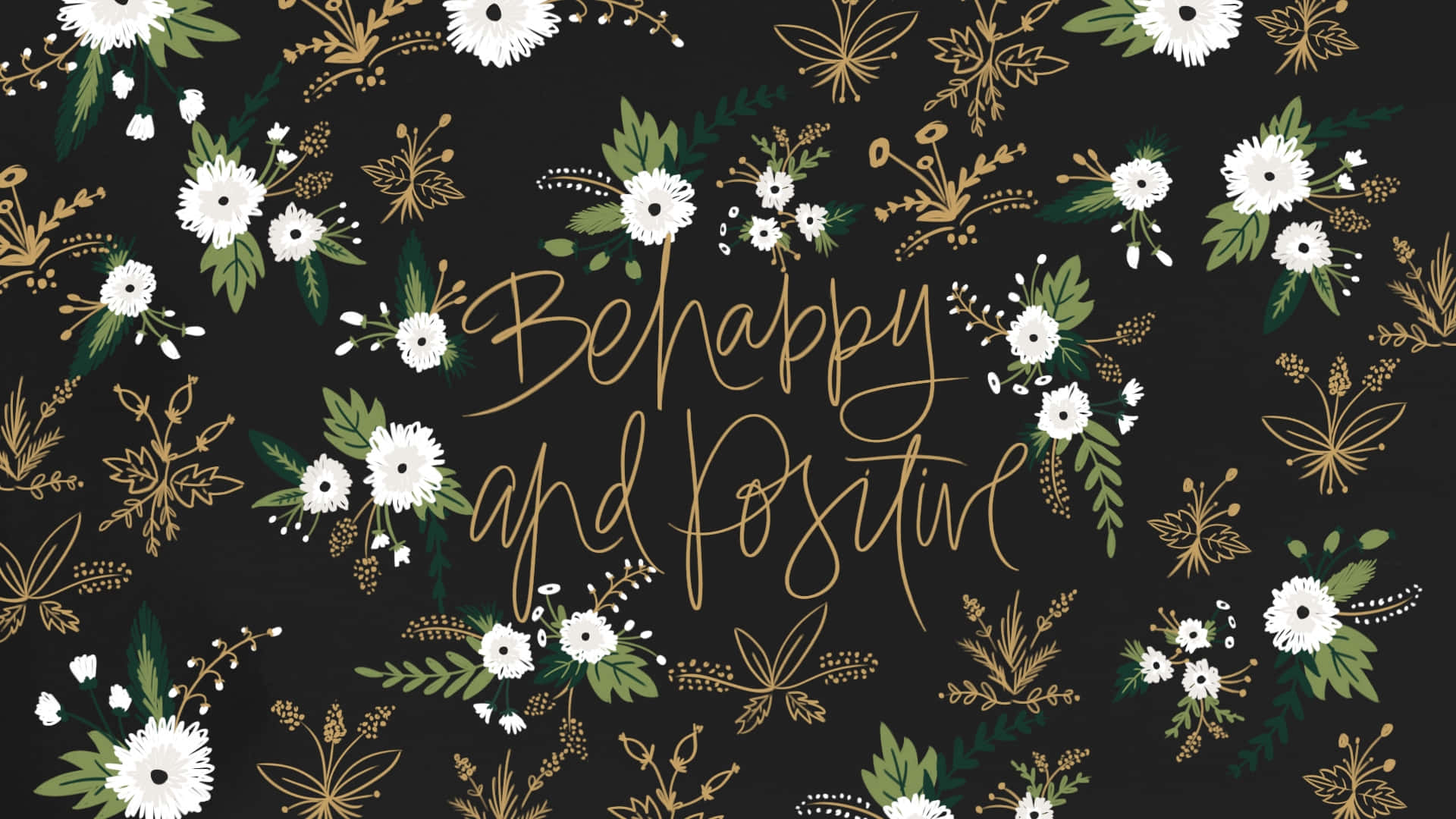 Be happy and positive, white daisies, gold foliage, Full HD Desktop Wallpaper
