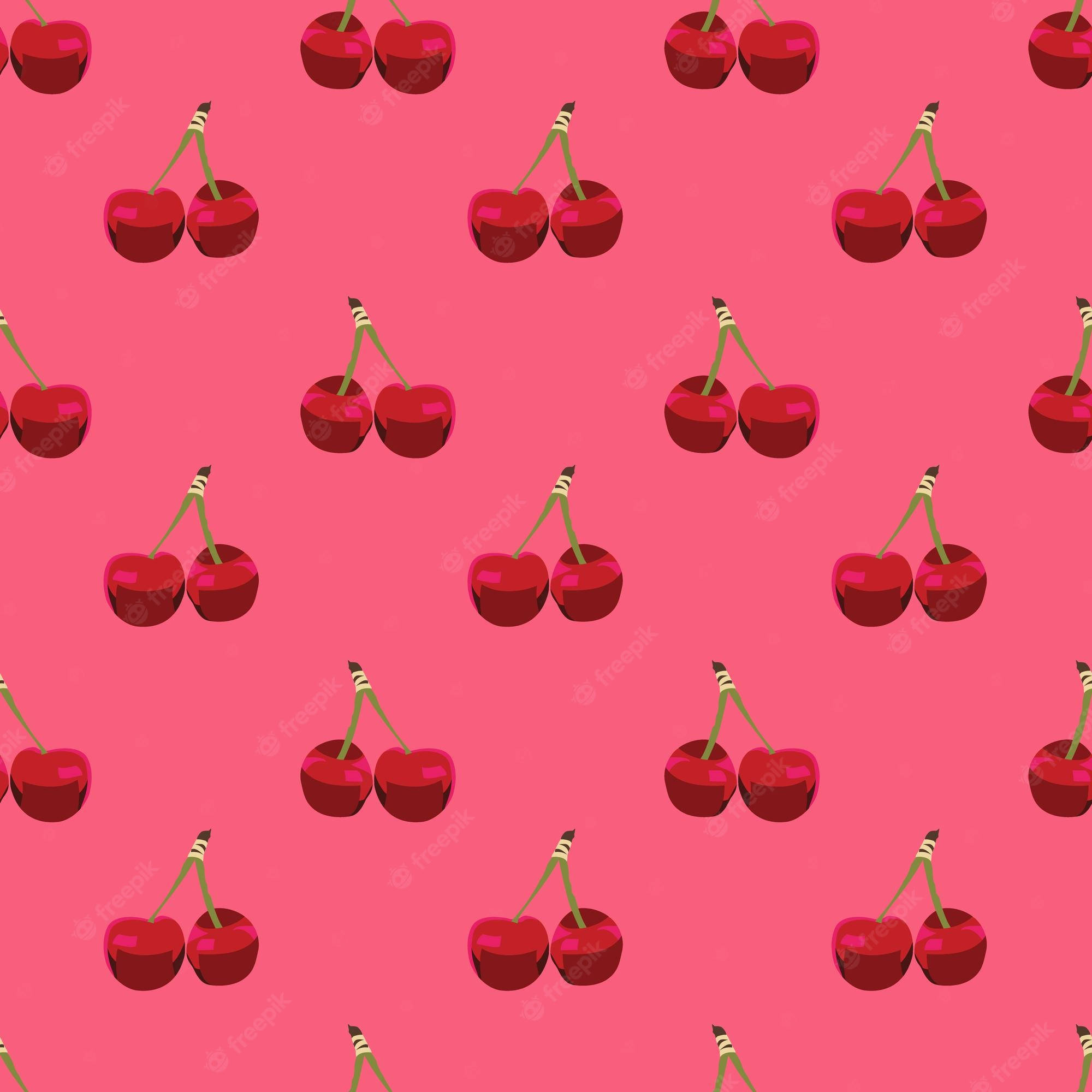 Cute Cherry Aesthetic, vibrant pink, cartoon-style cherry clusters, Full HD Desktop Wallpaper
