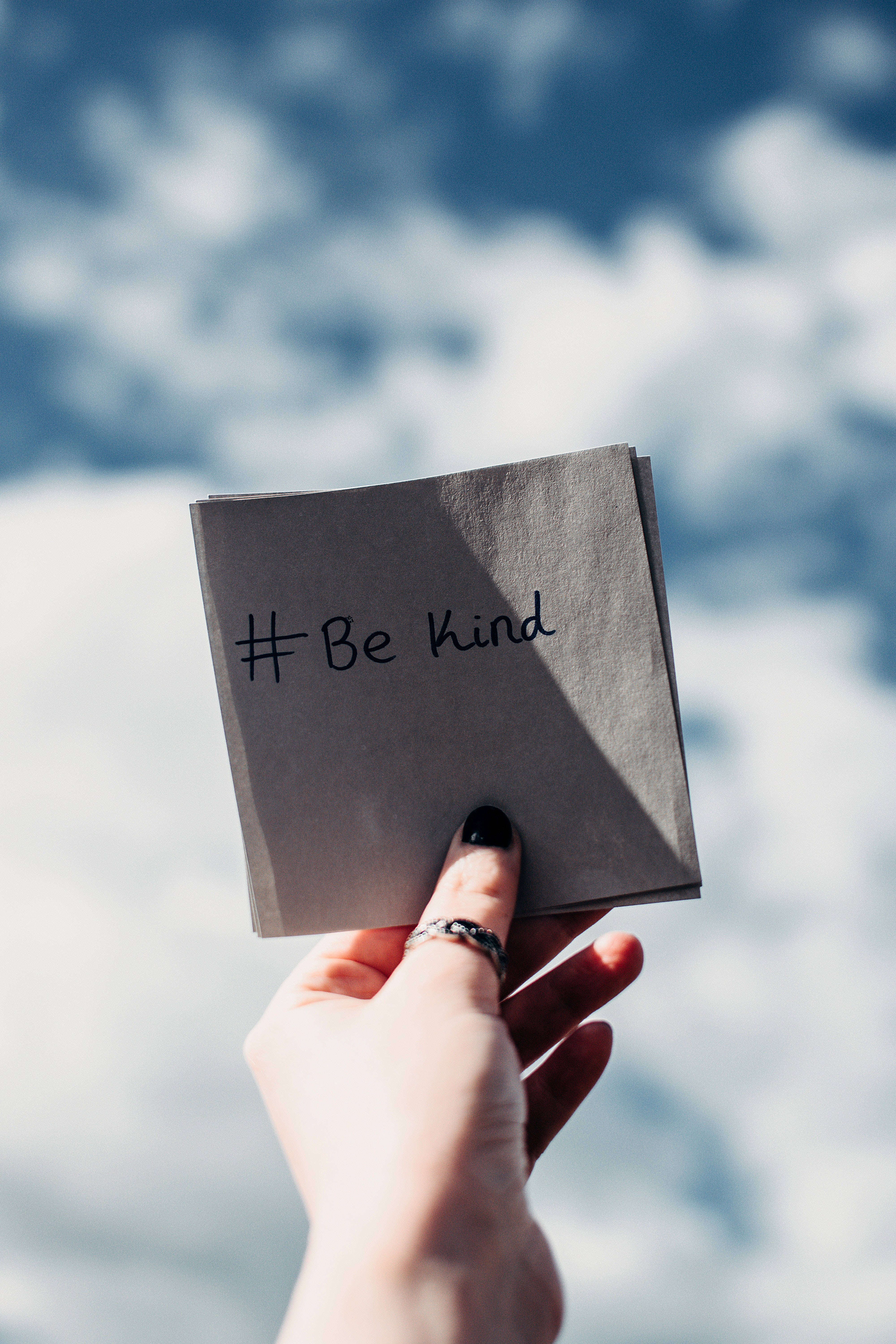 be kind, gray napkin, bright blue sky, 5K Phone Wallpaper
